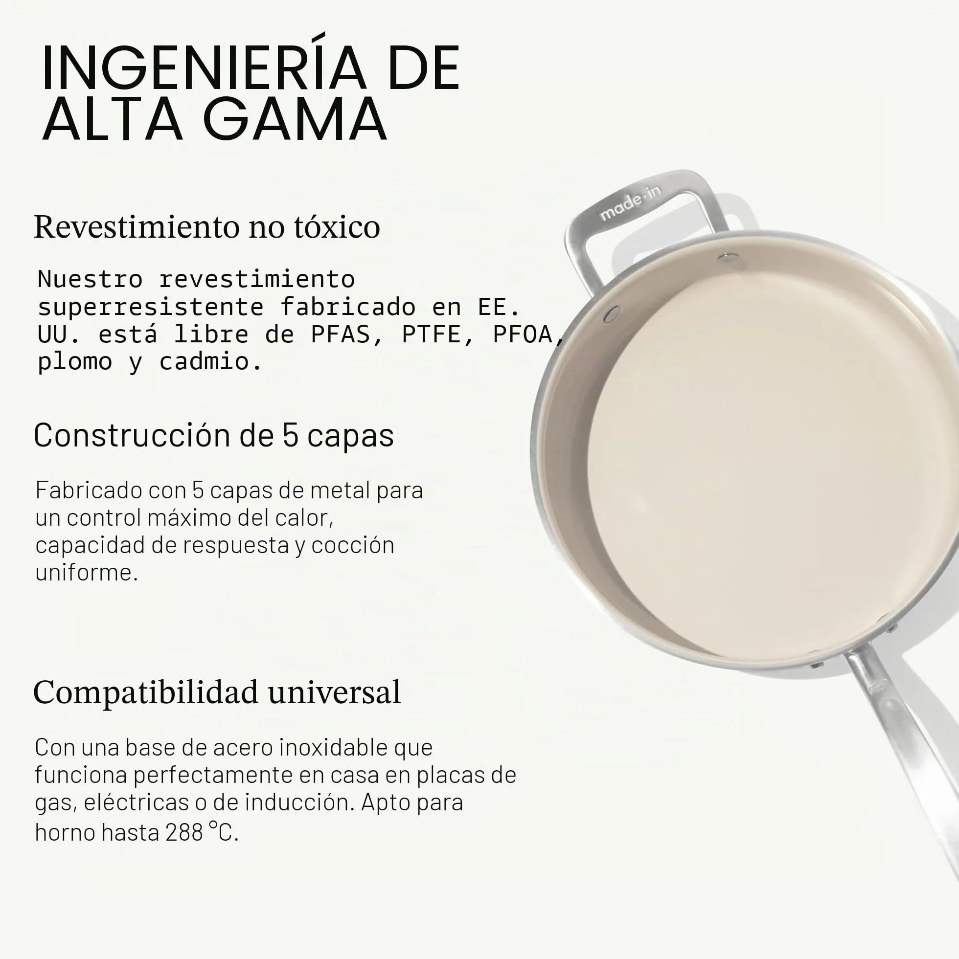 Made In Cookware - Sartén antiadherente de cerámica de 3.5 cuartos de galón con tapa, revestimiento de acero inoxidable de 5 capas, utensilios de cocina profesionales, fabricado en Italia, compatible