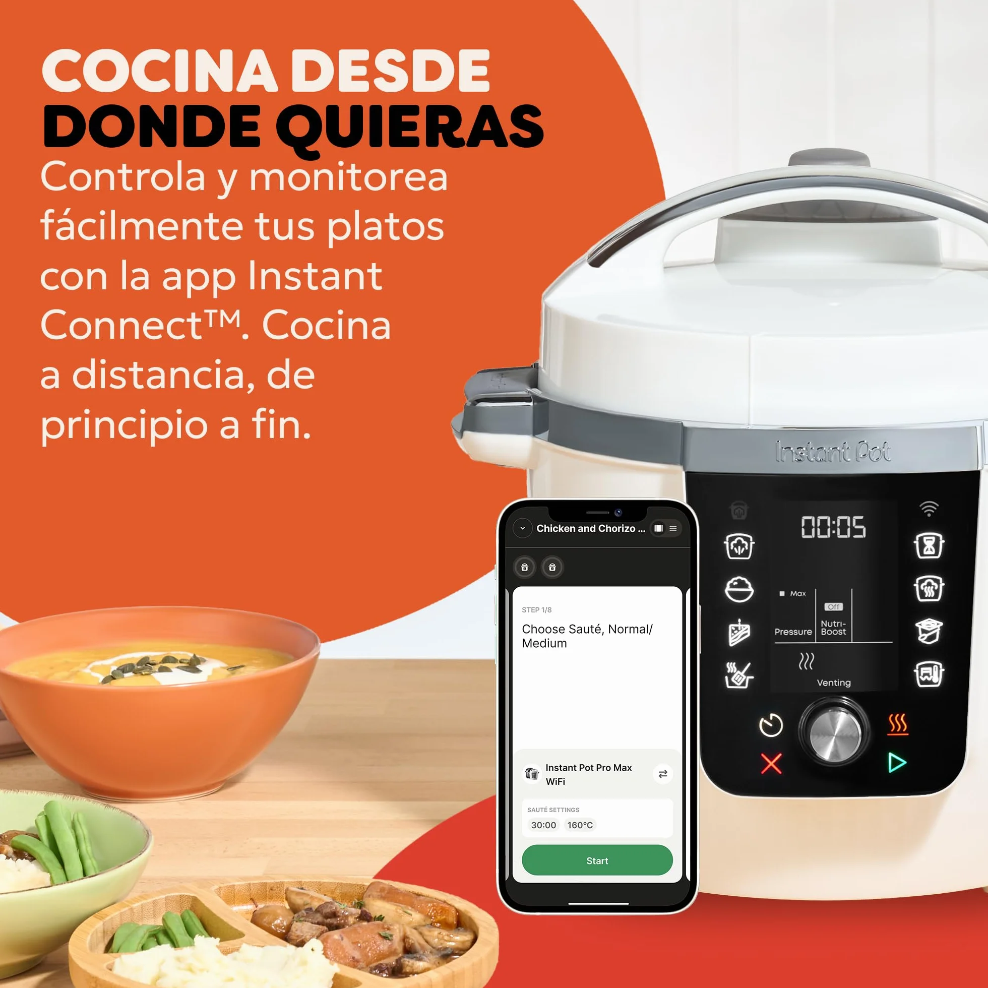 Instant Pot Pro Olla multifunción 10 en 1, 5,7L, Blanca, olla a presión, olla de cocción lenta, arrocera, sartén, yogurtera, calentador de alimentos, olla de cocción al vacío, vaporera, horno, NutriBo