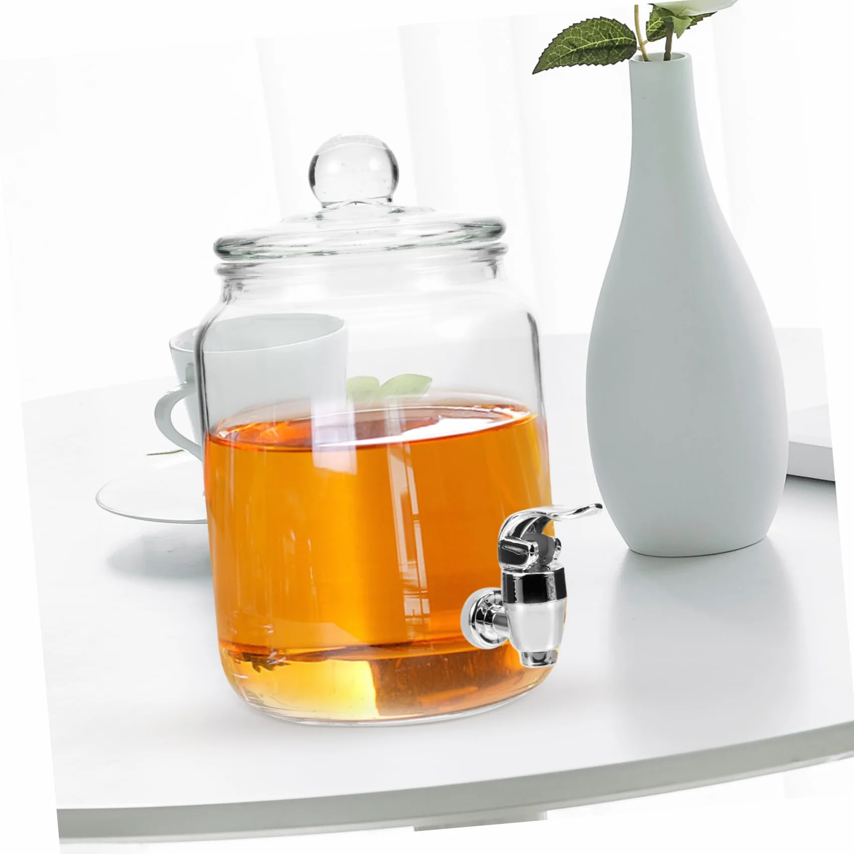 ULTECHNOVO Dispensador de Bebidas con Grifo de Vidrio Claro, Botella para Almacenar Vino con Diseño Simple y Práctico, Adecuado para Uso en Casa o Eventos