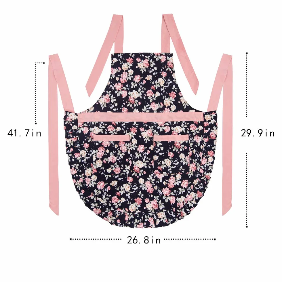 Bonito delantal de algodón para mujer, con correa ajustable para el cuello, 2 bolsillos y lazos de 41.5 pulgadas de largo, bonito delantal para cocina y repostería en casa, 30 x 27 pulgadas, 1