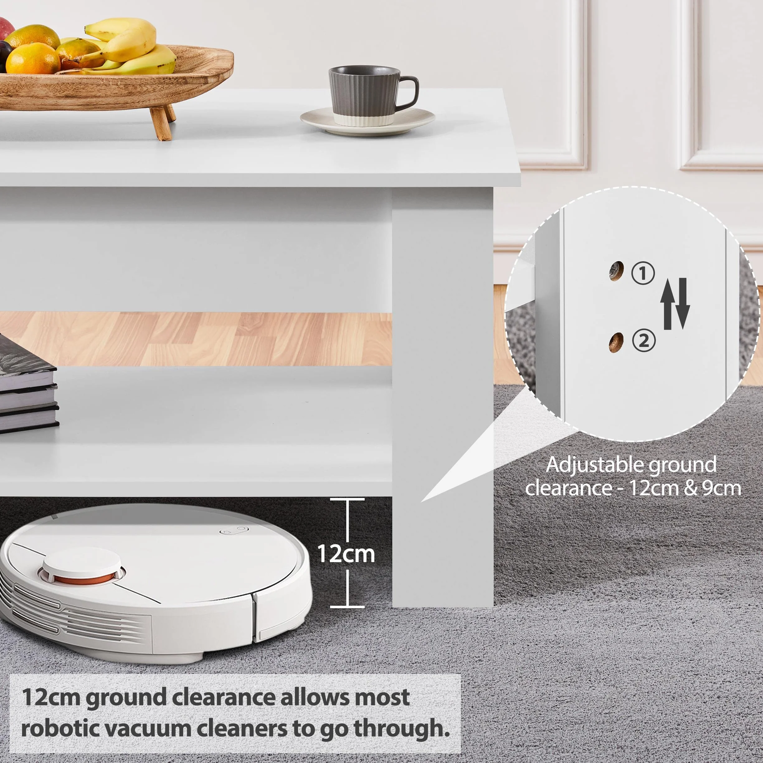 Yaheetech Mesa Centro Elevable con Estante Mesa Café con Revistero Mesita Baja de Moderno Grande para Salón 120 x 59 x 49,5 cm Blanco