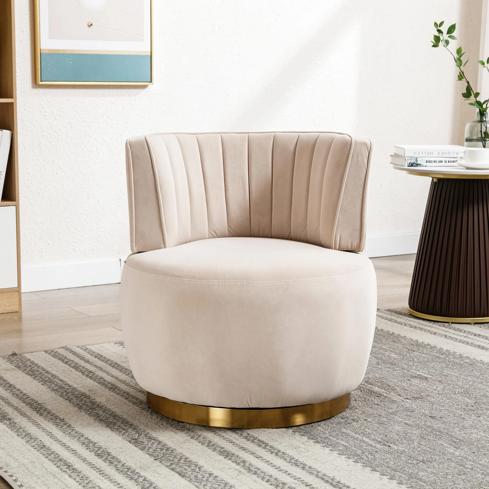 Silla giratoria moderna de 360 grados, silla giratoria redonda, acabado de terciopelo suave, respaldo cómodo, estructura estable, sillas de salón, sillas de barril, adecuadas para sala de estar