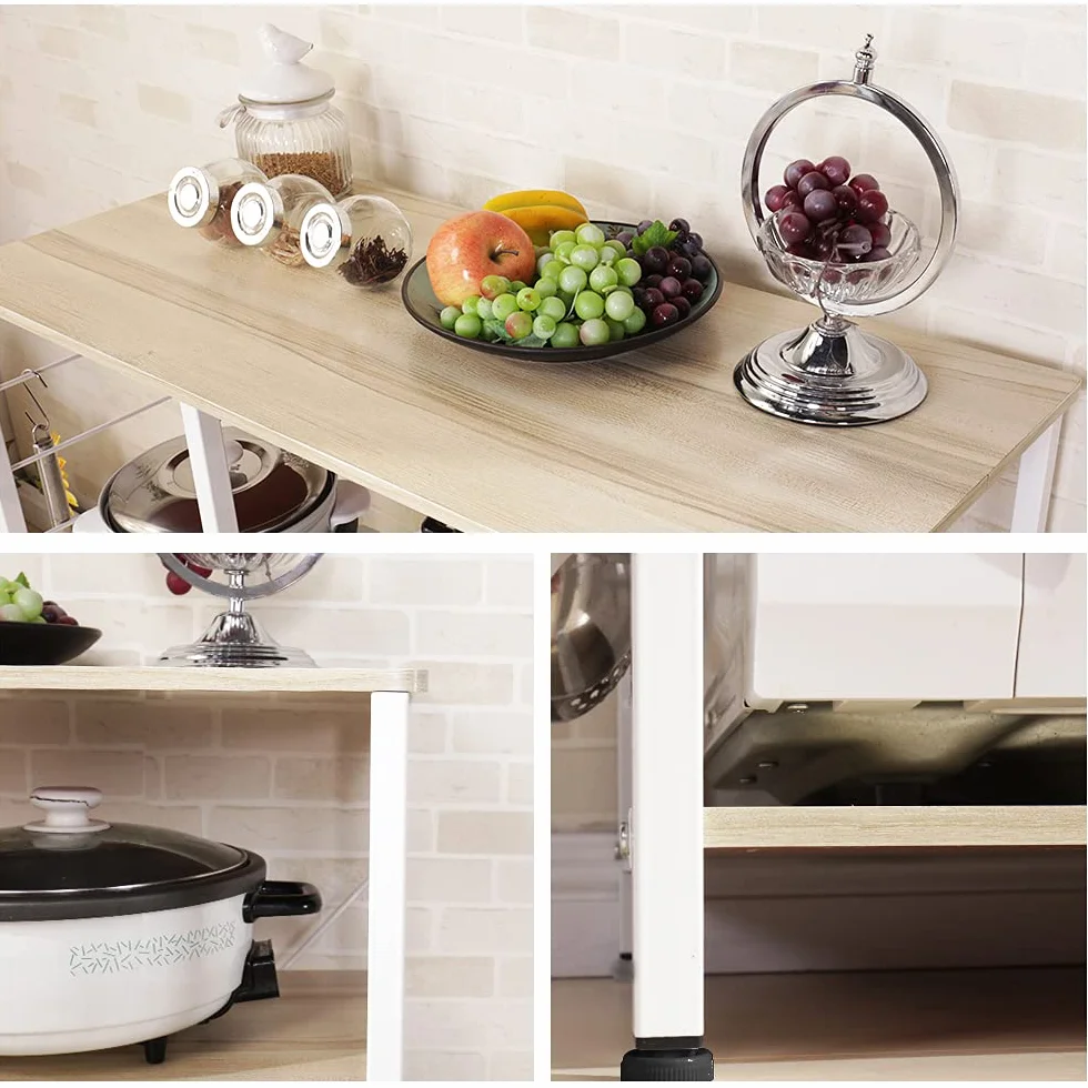 DlandHome Soporte para Carrito de microondas, Almacenamiento Cocina de 3 Niveles + 3 Niveles para Estante de panadería y Especias, Estante Organizador de estación, básico y de Arce