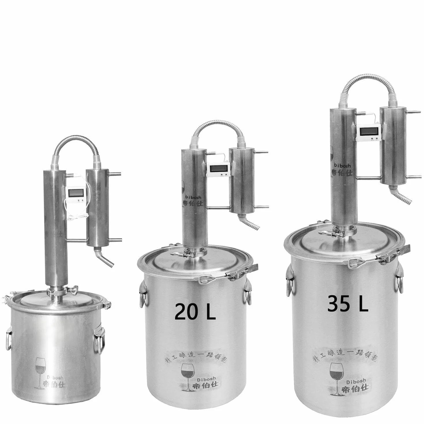 12 ~ 35 L hogar bricolaje Destilador Moonshine todavía inoxidable rosa aceite de agua Destilación Brew Kits Digital termómetro (12L, 304 inoxidable)