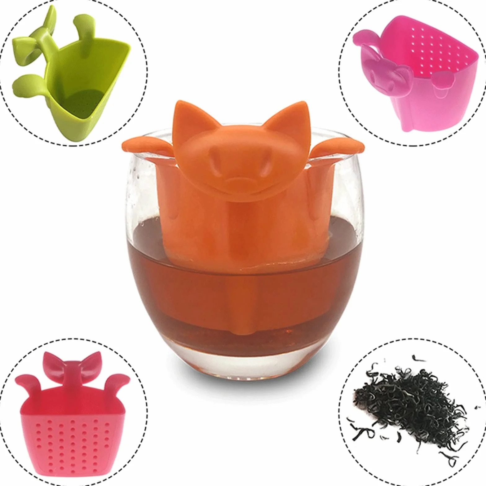 Colador de té creativo para hacer té, filtro de silicona de grado alimenticio, para colgar en la taza, accesorios de té (rojo)