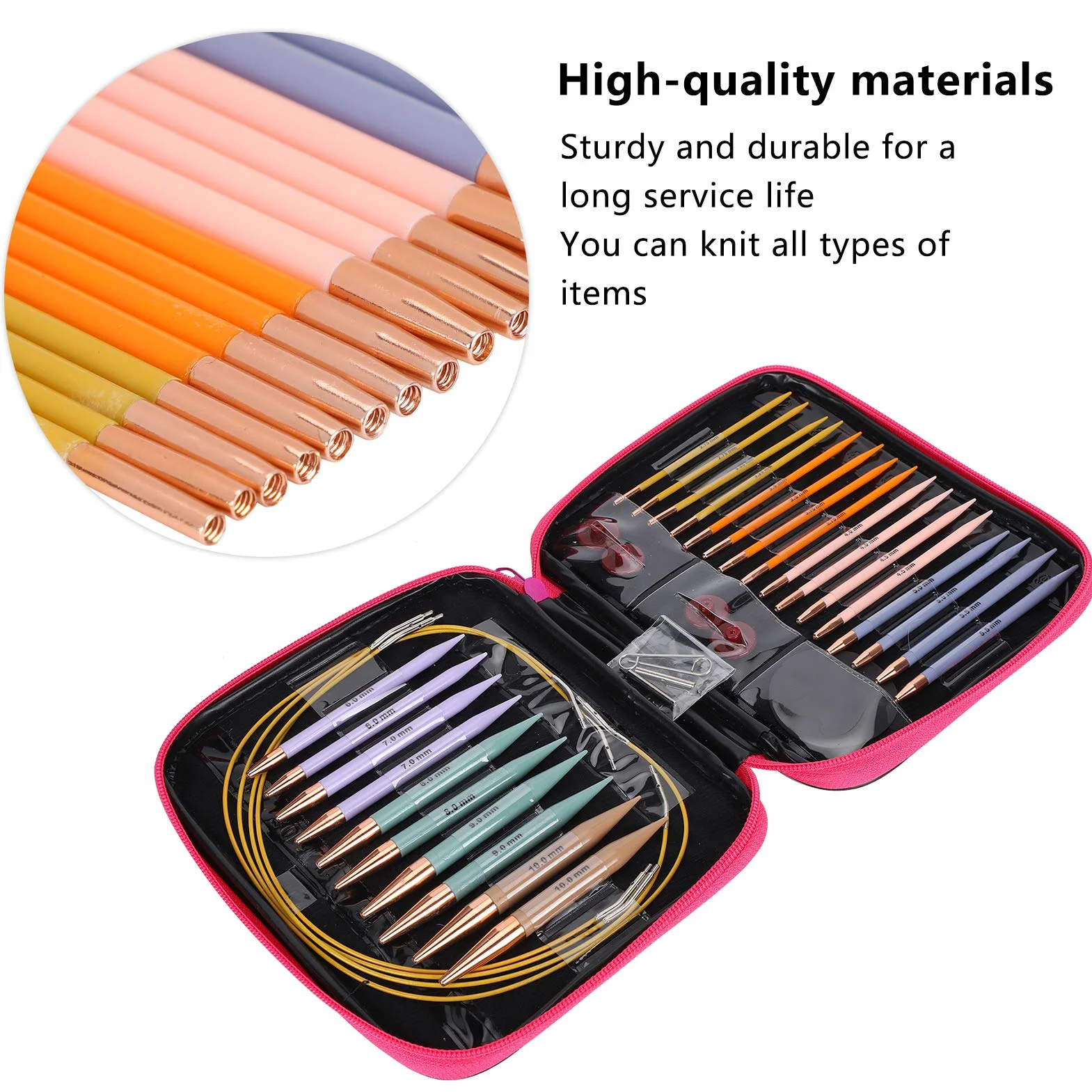 Juego de 13 pares de ganchos de ganchillo Aguja de ganchillo Suministros de tejer Kit de ganchillo para principiantes con estuche Multicolor Aluminio Hilo ergonómico Agujas de tejer Herramientas de co