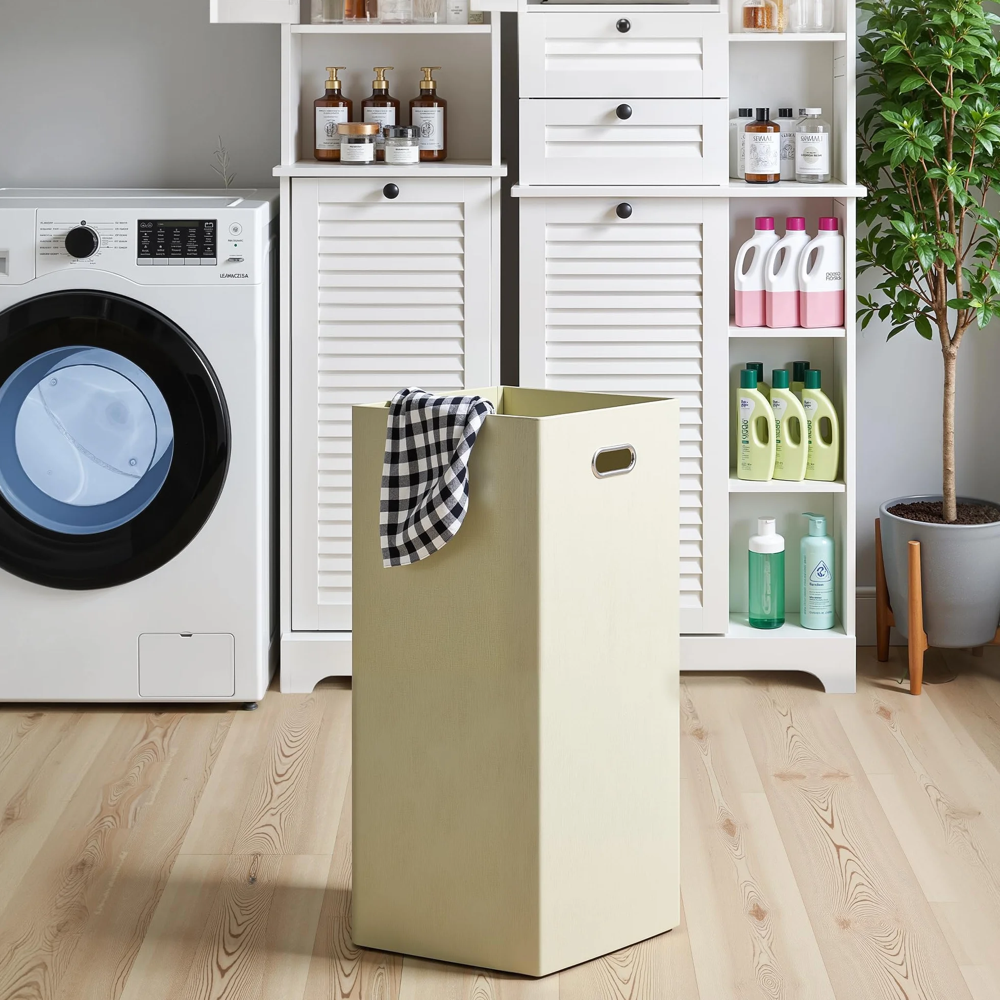 Xbro Mueble Baño con Cesto para Ropa, Armario Columna con Estantería y Puerta con Balda Ajustable, para Baño Pequeño, 40 x 170 x 37 cm, Blanco