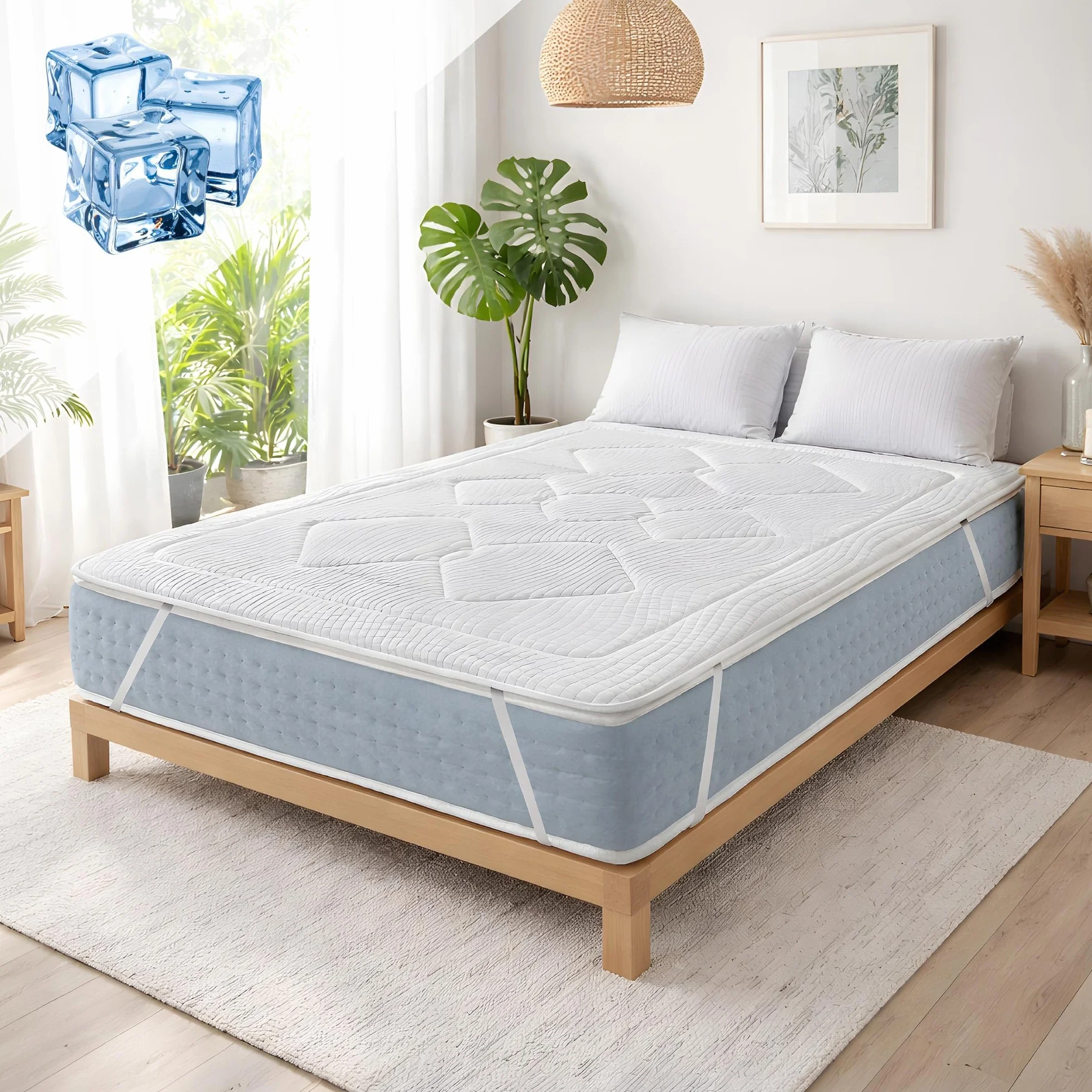 Topper Viscogel Efecto Frío Polar Dreams SonnoMattress, 4 cm Altura, Tejido Hilo Frío Transpirable, Adaptable, Sensación Fresca - 150x200x4