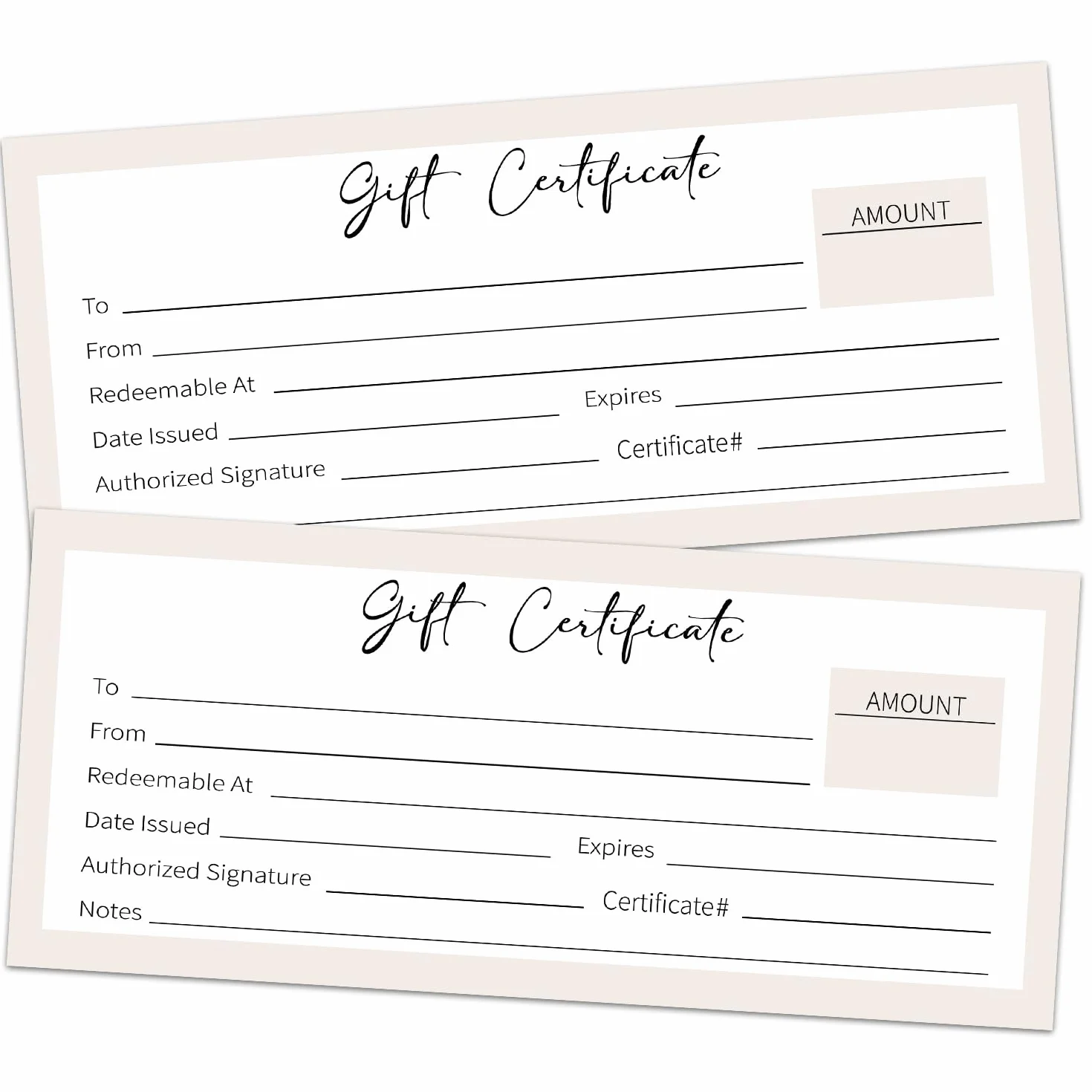 25 certificados de regalo en blanco para negocios, tarjetas de certificado de regalo de doble cara de 3.5 x 8 pulgadas, cupones de papel para spa, salón, restaurantes, cupones de clientes para