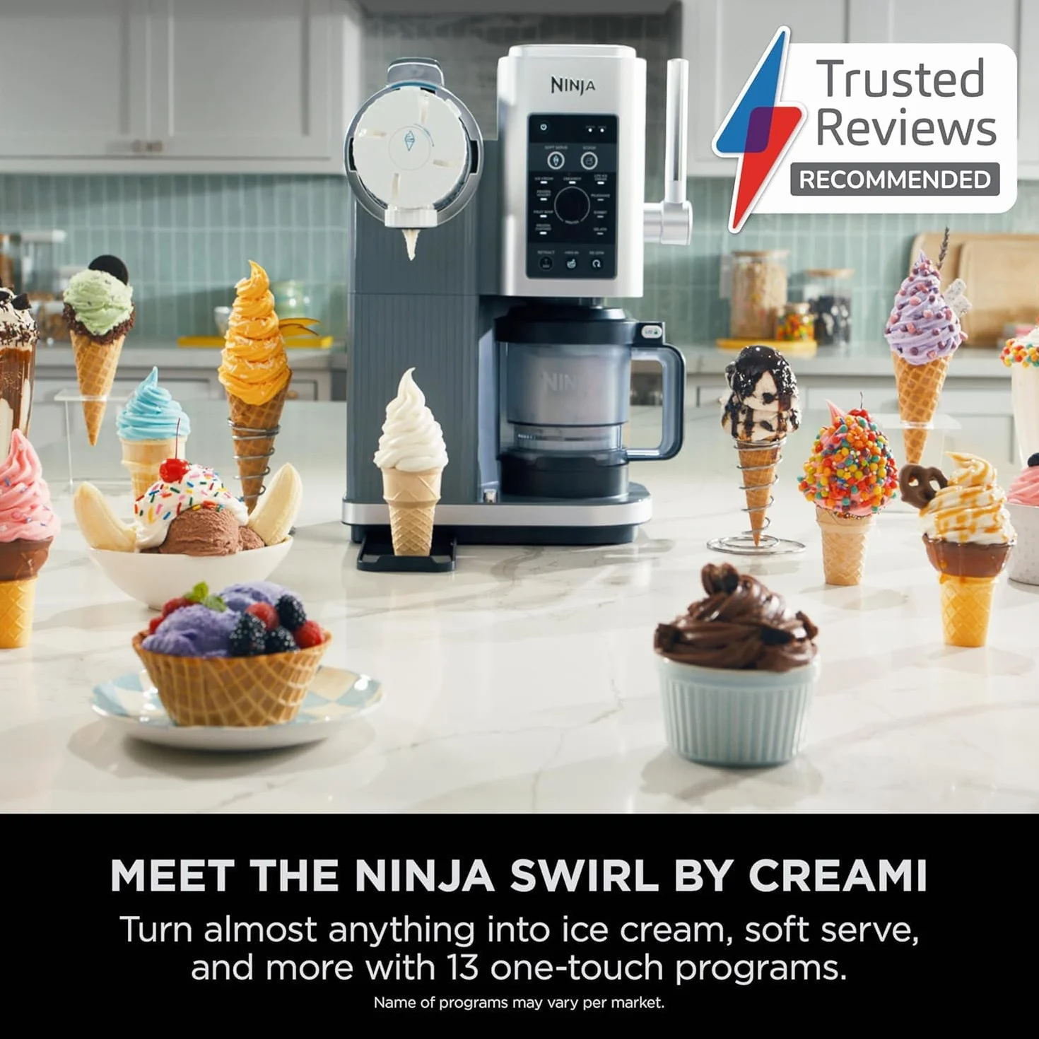 Ninja Swirl by CREAMi - Máquina para servir y helados con 2 recipientes, 13 funciones, hace helado, servicio suave, helado, sorbete, batidos y más, opción de mezcla, plata platino, NC701UK