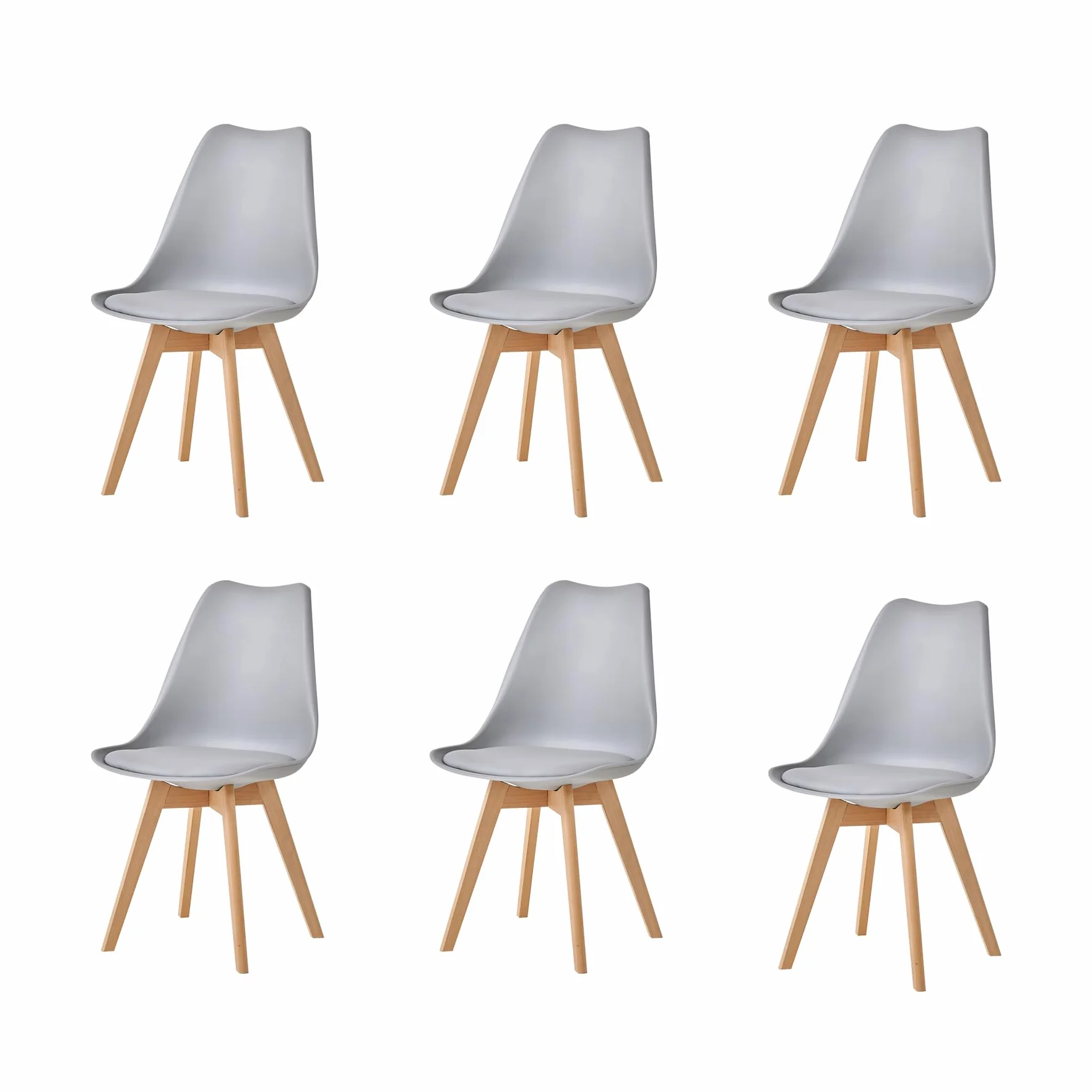 Juego de 6 Sillas de Comedor, Patas de Madera Maciza, Cojín de Silla Extraíble, Silla de Cocina, Silla Moderna (Gris-6)
