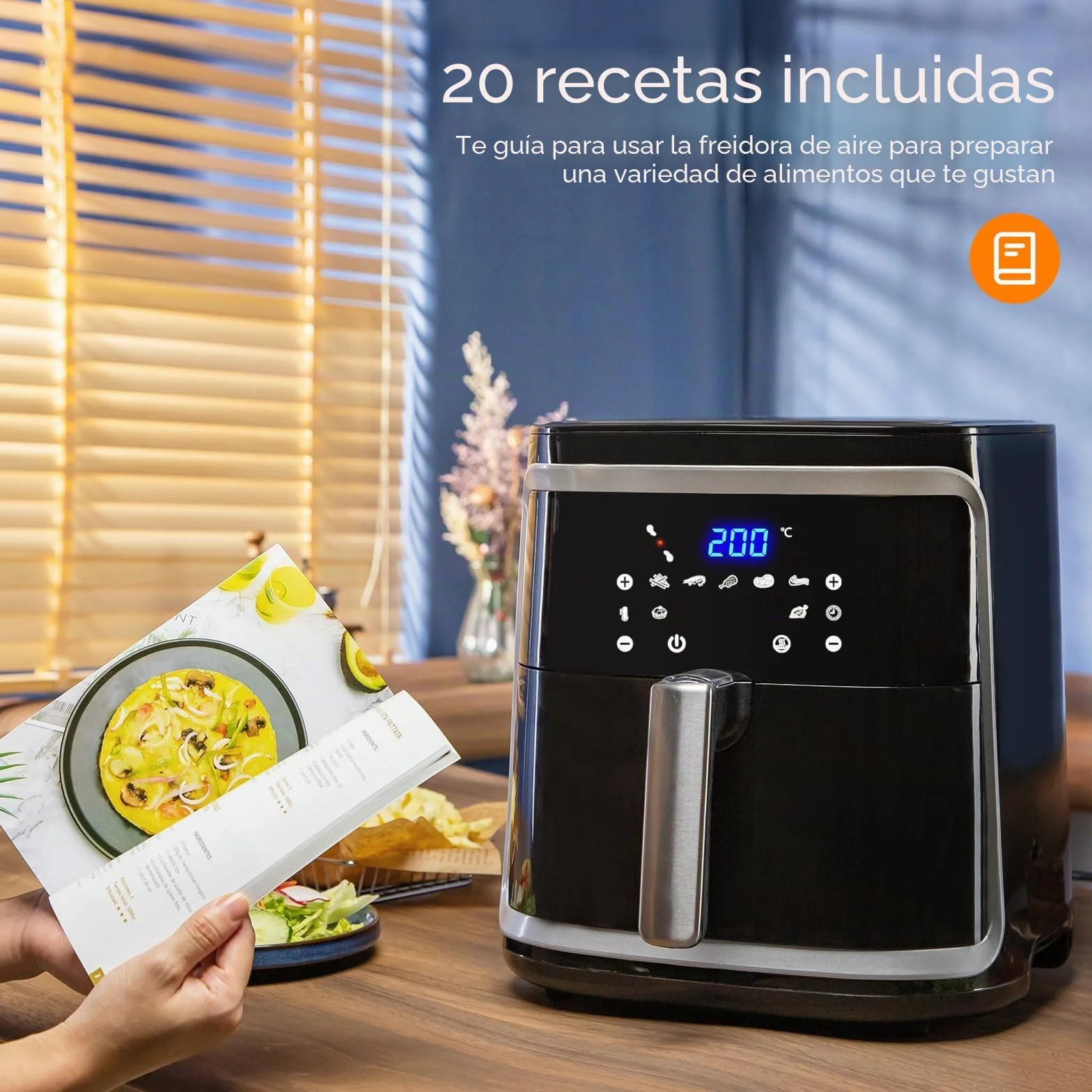 Aigostar Cube - Freidora de aire XXL, 1900W, 7L Air fryer. Libro de recetas incluido, panel LED táctil. Doble uso: con cesta o cajón. 7 funciones preestablecidas + mantener caliente, Sin BPA.