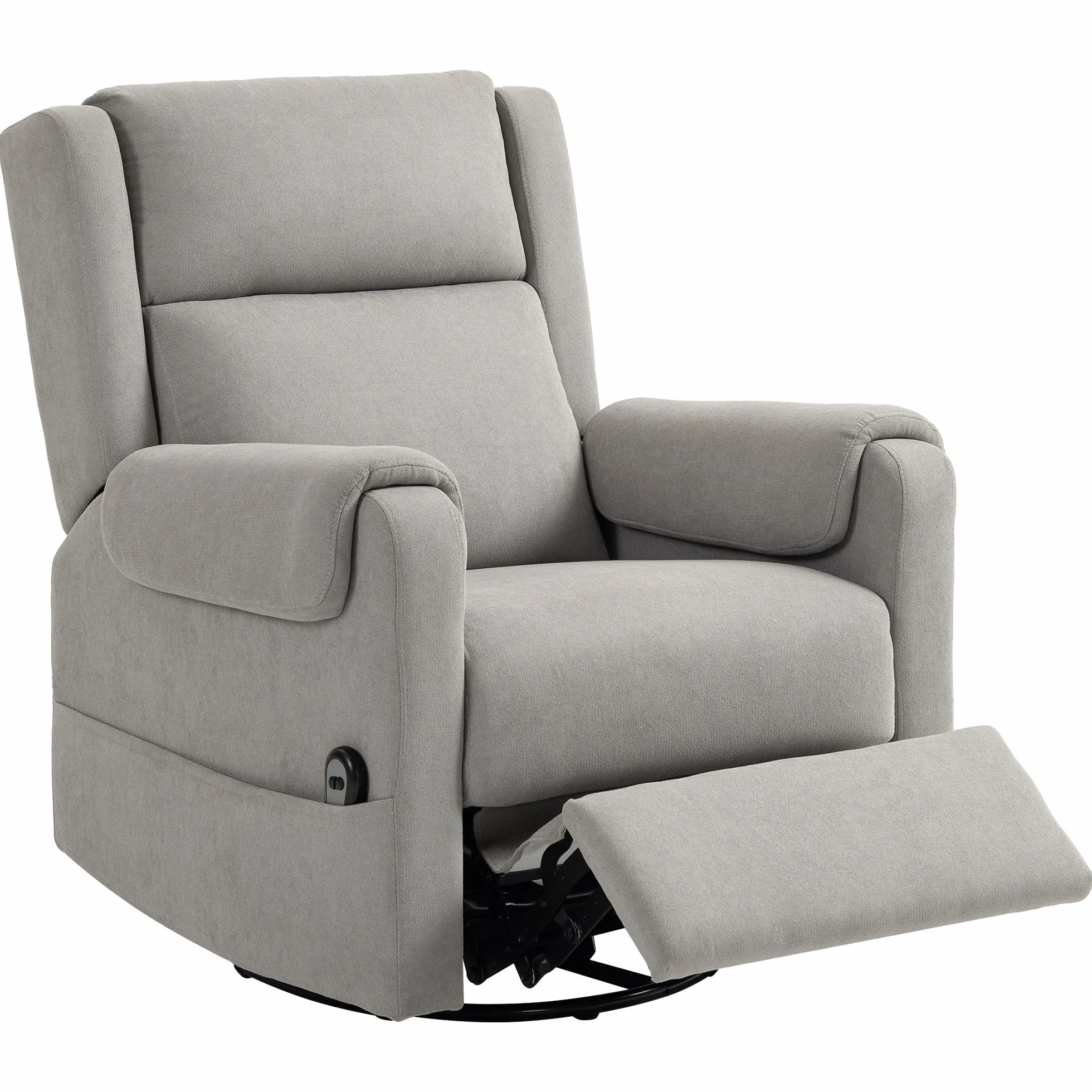 HOMCOM Sillón Relax Reclinable Eléctrico, Sillón Reclinable Giratorio y Balancín con Reposapiés Ajustable, Mando a Distancia, Acolchado Grueso, Tela de Rizo, para Dormitorio, Salón, Gris Claro