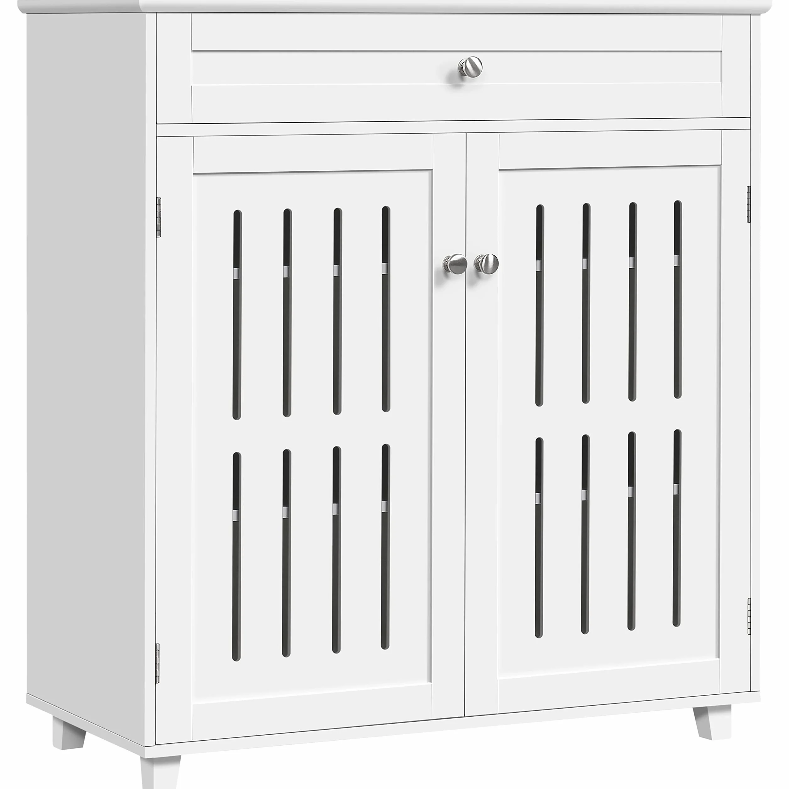 Yaheetech Mueble Zapatero con Cajón y Estantes Ajustables y Puerta de Listones Armario para Zapatos Moderno Entrada 78x37x85.5 cm Blanco (Blanco)