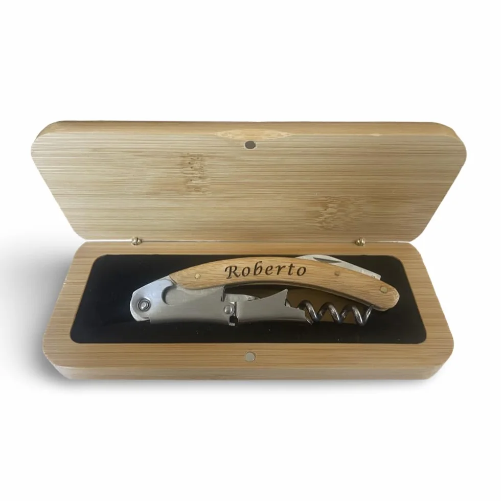 Sacacorchos Profesional Personalizado Bambú Natural Estuche Eco-Friendly Regalo