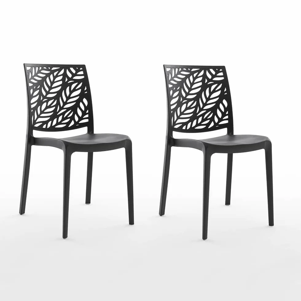 Sillas de polipropileno con fibra de vidrio, apilables, para interior, cocina o comedor, para exterior y jardín, sillas de bar y restaurante, diseño – Dafne (2 sillas, Antracita)