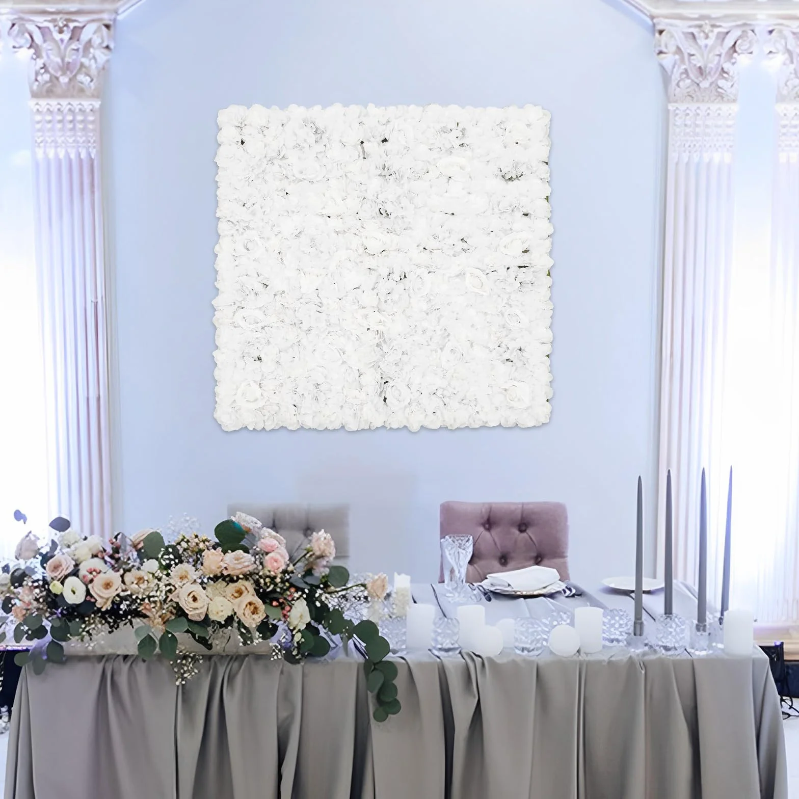Panel de pared de flores, 1 x 1 m, pared de flores, flores de seda, decoración de pared cuadrada, decoración de pared para bodas, fiestas, accesorios de estudio fotográfico, etc, verde y