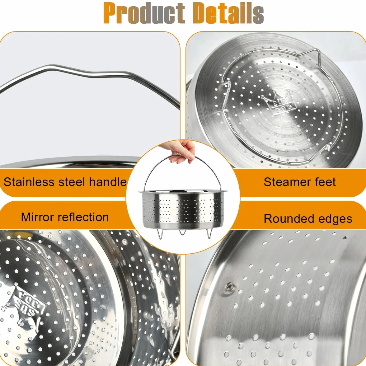TIMESETL Cesta de Vapor Acero Inoxidable con Asa para Olla Arrocera