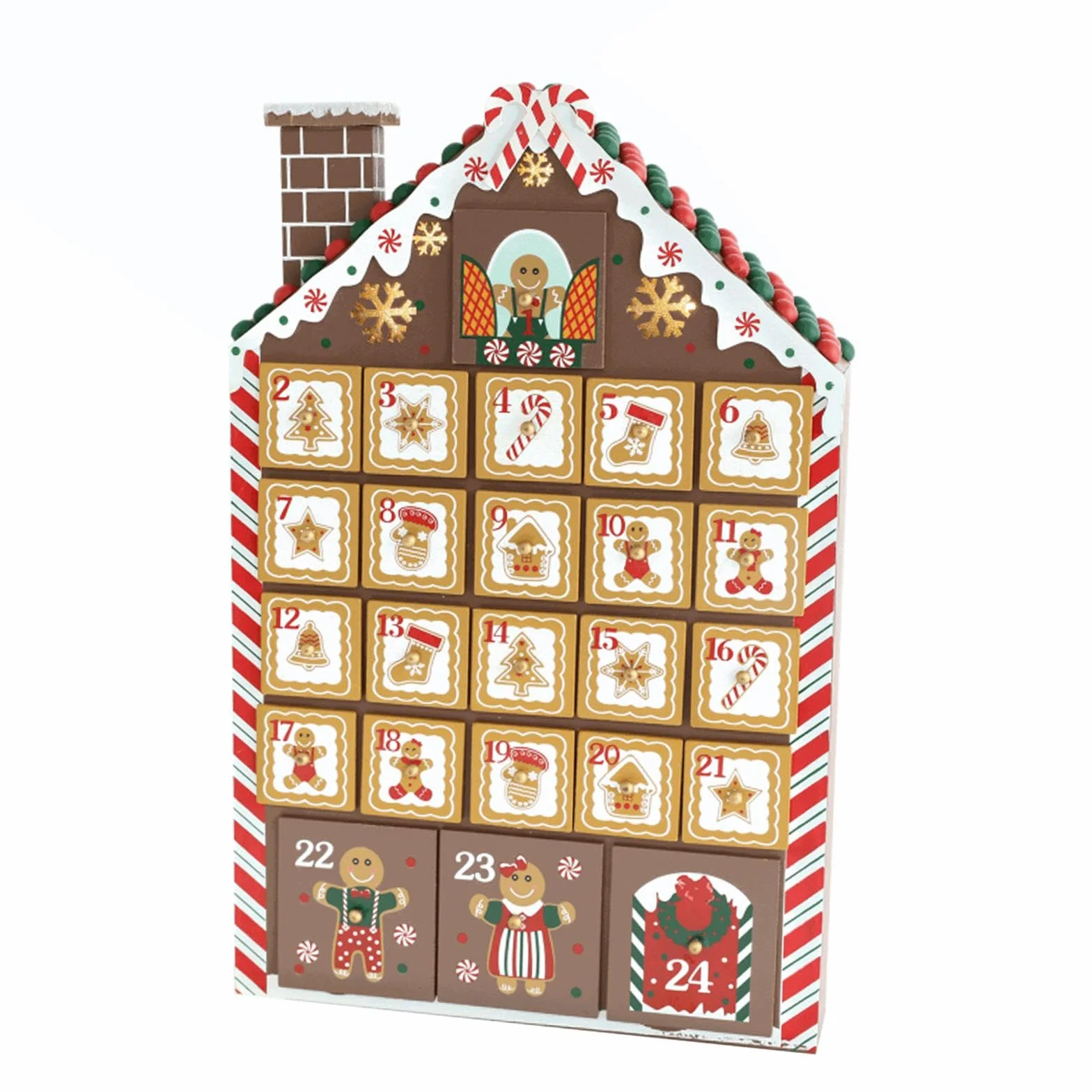 Colcolo Calendario de adviento navideño de Madera con 24 cajones y Luces LED para casa de Jengibre, Adorno de Mesa para Dormitorio, Sala de Estar, Estilo