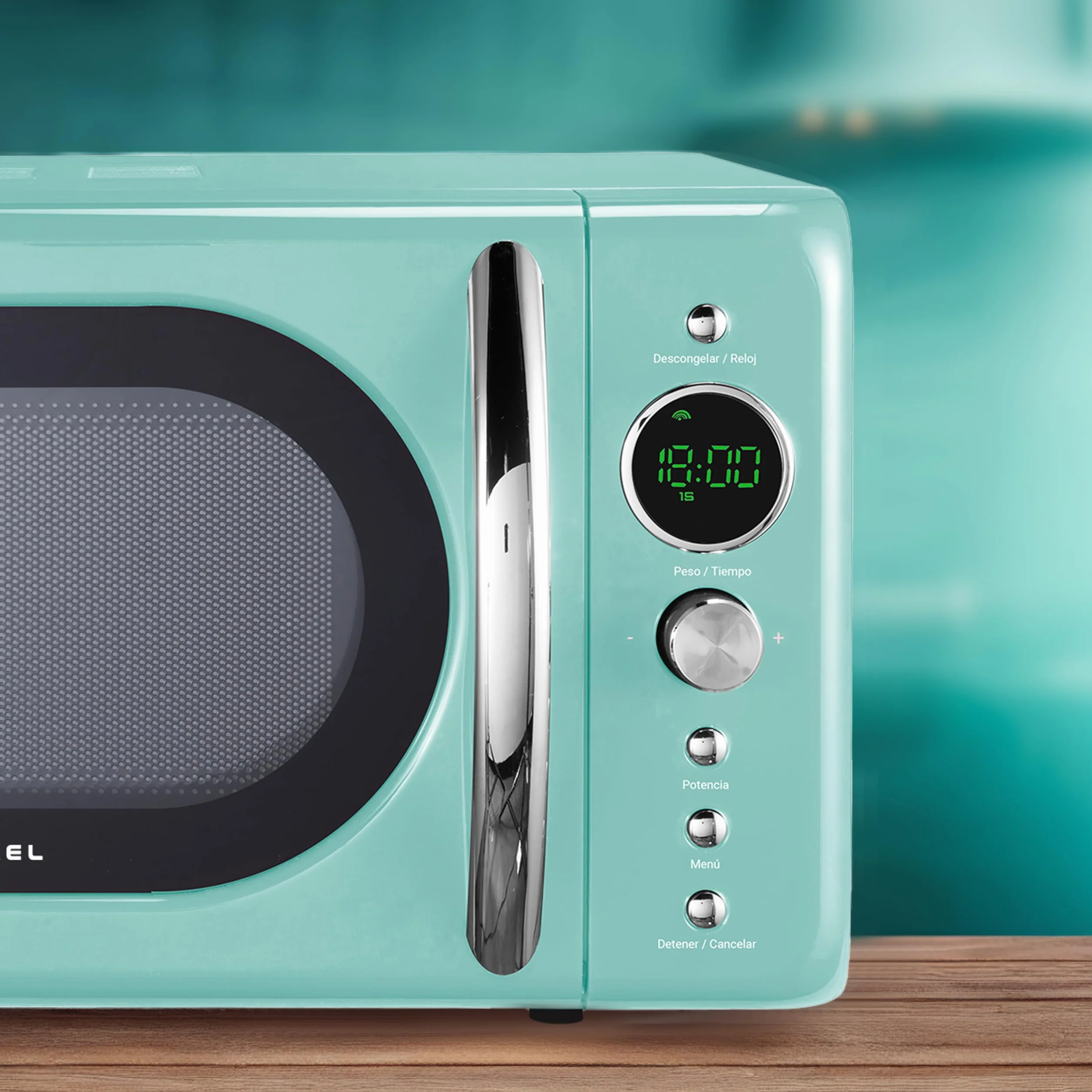 Grunkel Microondas Digital 20L 700W Vintage 6 Niveles Potencia Cocción Rápida Temporizador 60 min (Azul Agua)