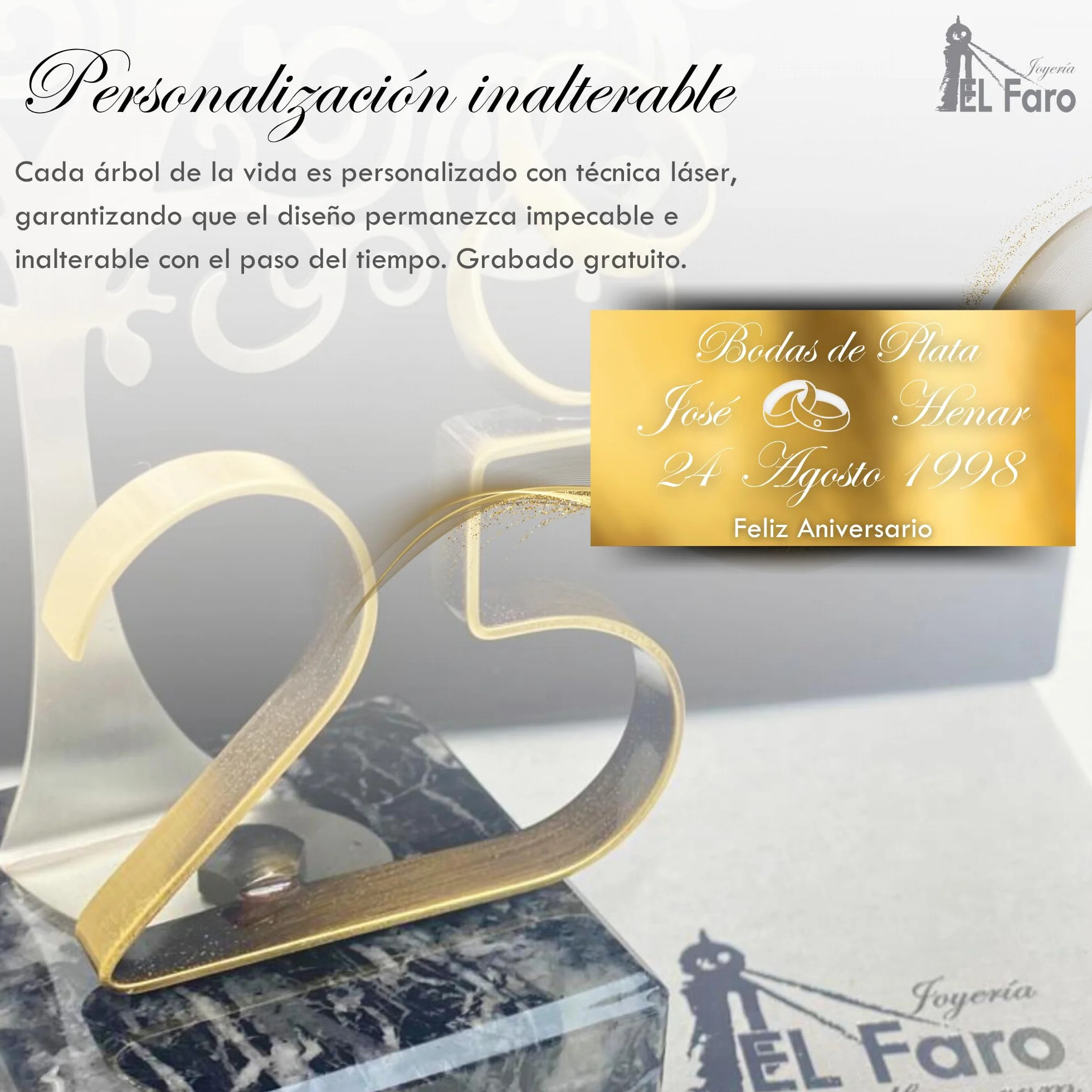 JOYERIA EL FARO | Grabado Personalizado | Presentación en Estuche Premium | Celebra vuestros años de Amor Juntos (25 Aniversario, 22 x 19 cm)