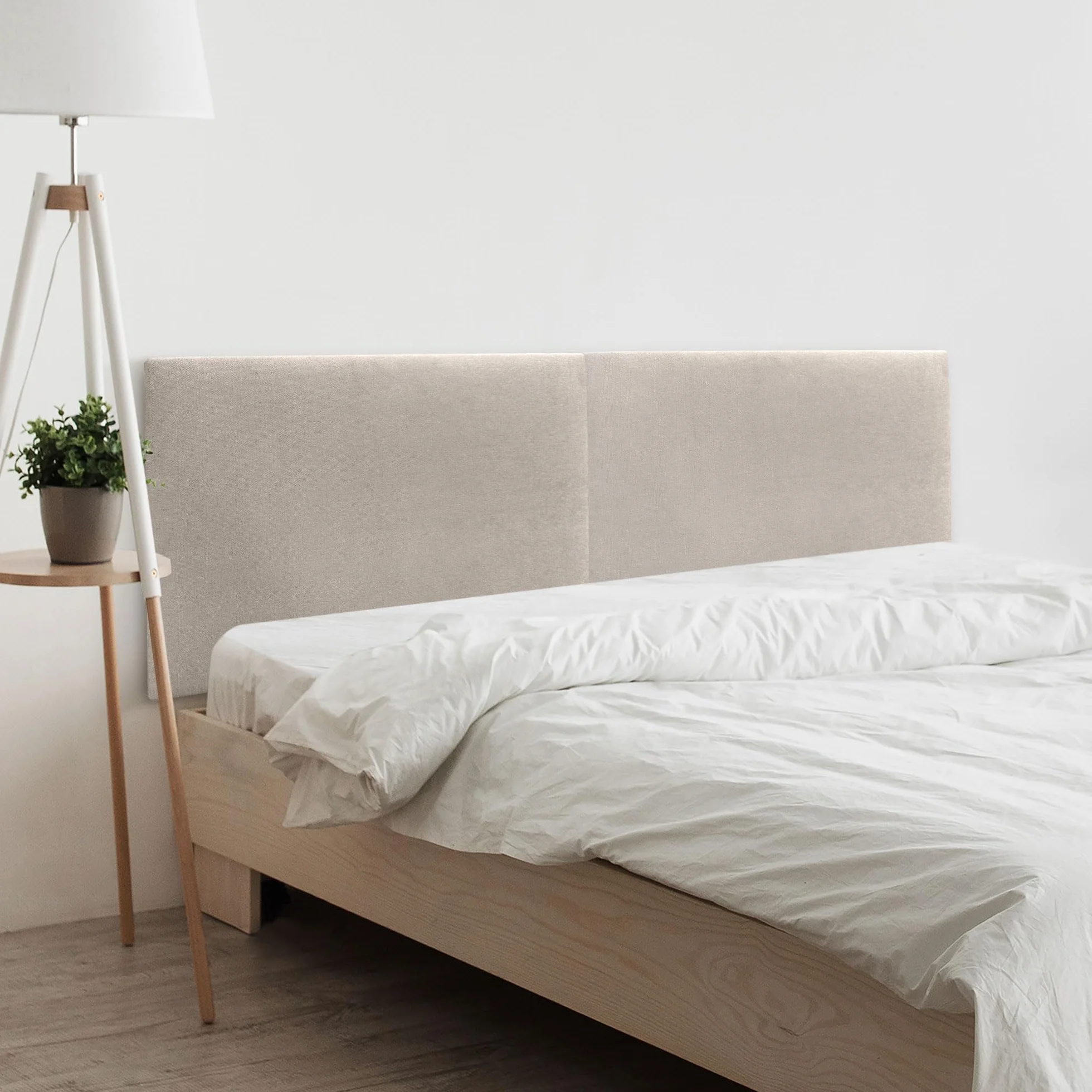 DHOME Cabecero de Polipiel o Tela Acualine Liso Dual Dividido en 2 Piezas Tapizado de Alta Gama Cabezal Tapizado Moderno (Tela Beige, 190cm Dual (Camas 180/190))
