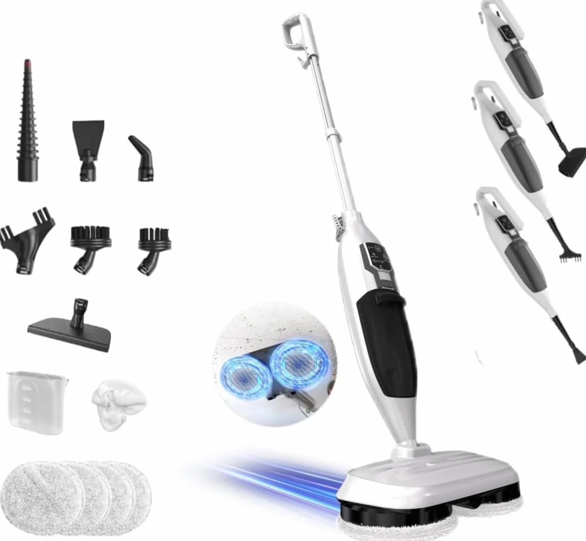 Escoba de Vapor,Escoba de Vapor para Suelos Duros, Limpieza Profunda, Limpiador de Vapor portátil multifunción, 13 Accesorios para Suelos de Madera, Laminado, Vinilo, baldosas