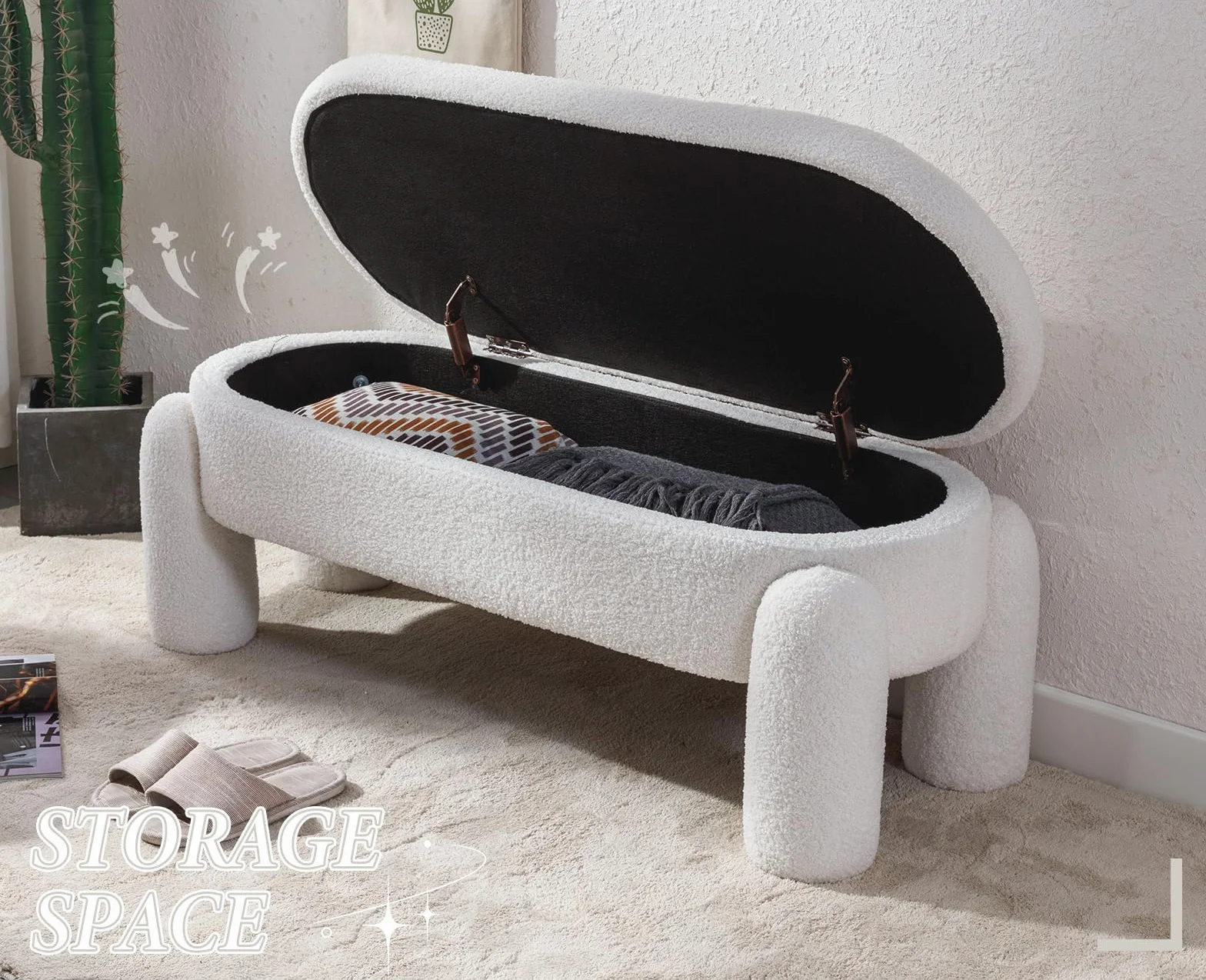 chairus Banco de Almacenaje para Pie de Cama Bancos Tapizados de Piel sintética, Banqueta con Patas Baúl para Tocador/Recibidor, Blanco