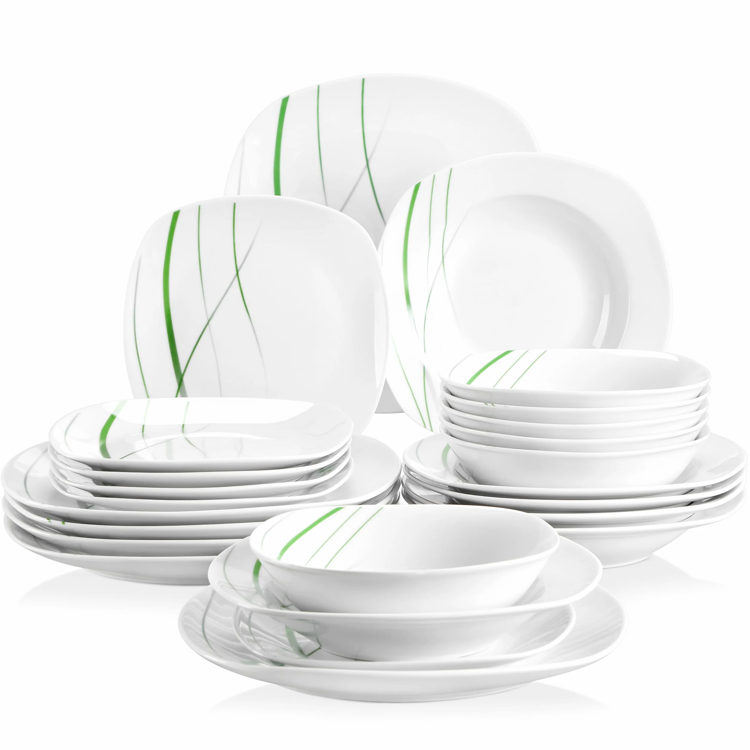 VEWEET AVIVA Juegos de 24 Piezas Vajillas de Porcelana con 6 Cuencos de Cereales, 6 Platos, 6 Platos de Postre y 6 Platos Hondos para 6 Personas
