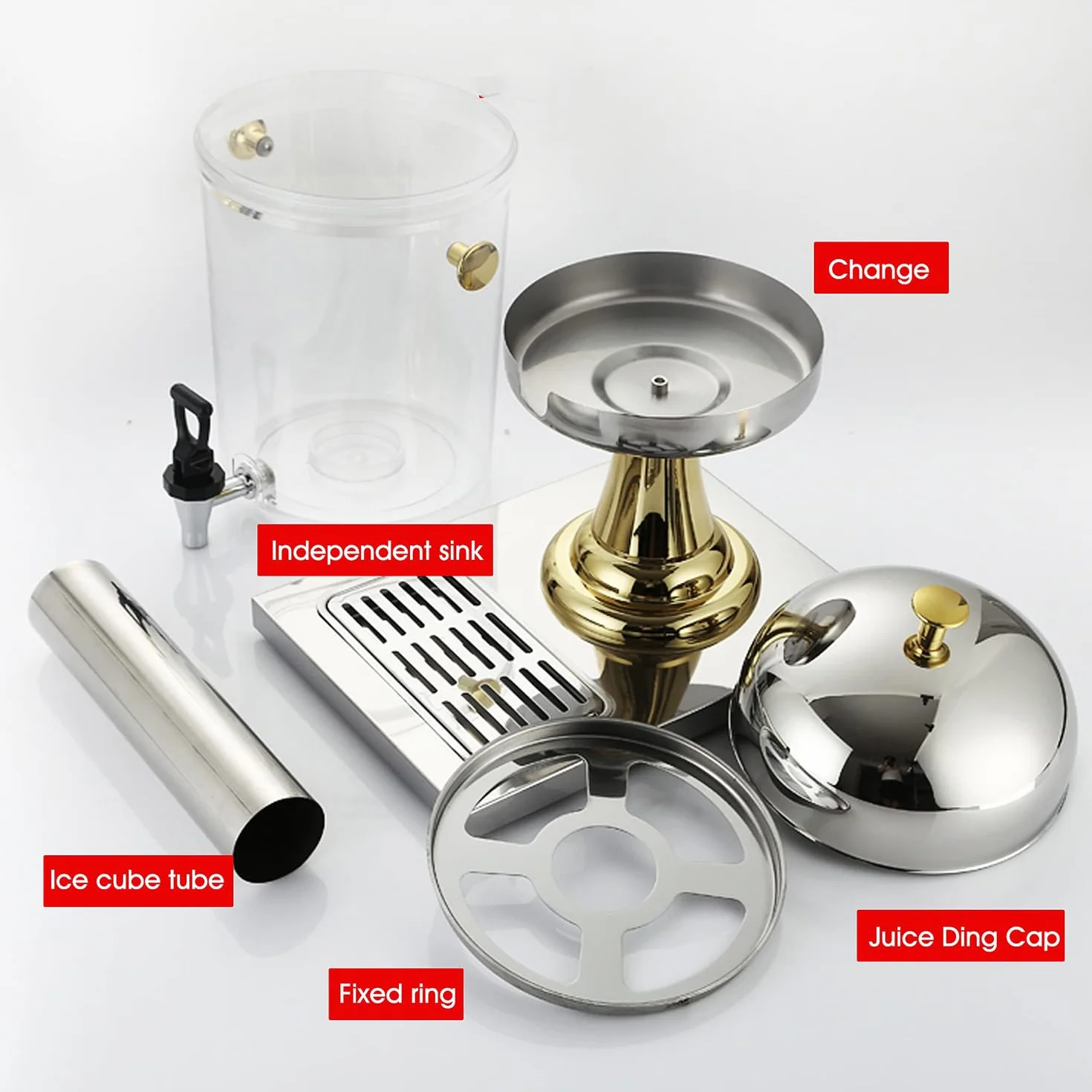 Dispensador de bebidas de limonada, 8 l/16 litros, con núcleo de hielo y bandejas de goteo, ideal para restaurantes, hogares, hoteles, fiestas, duradera y fácil de limpiar