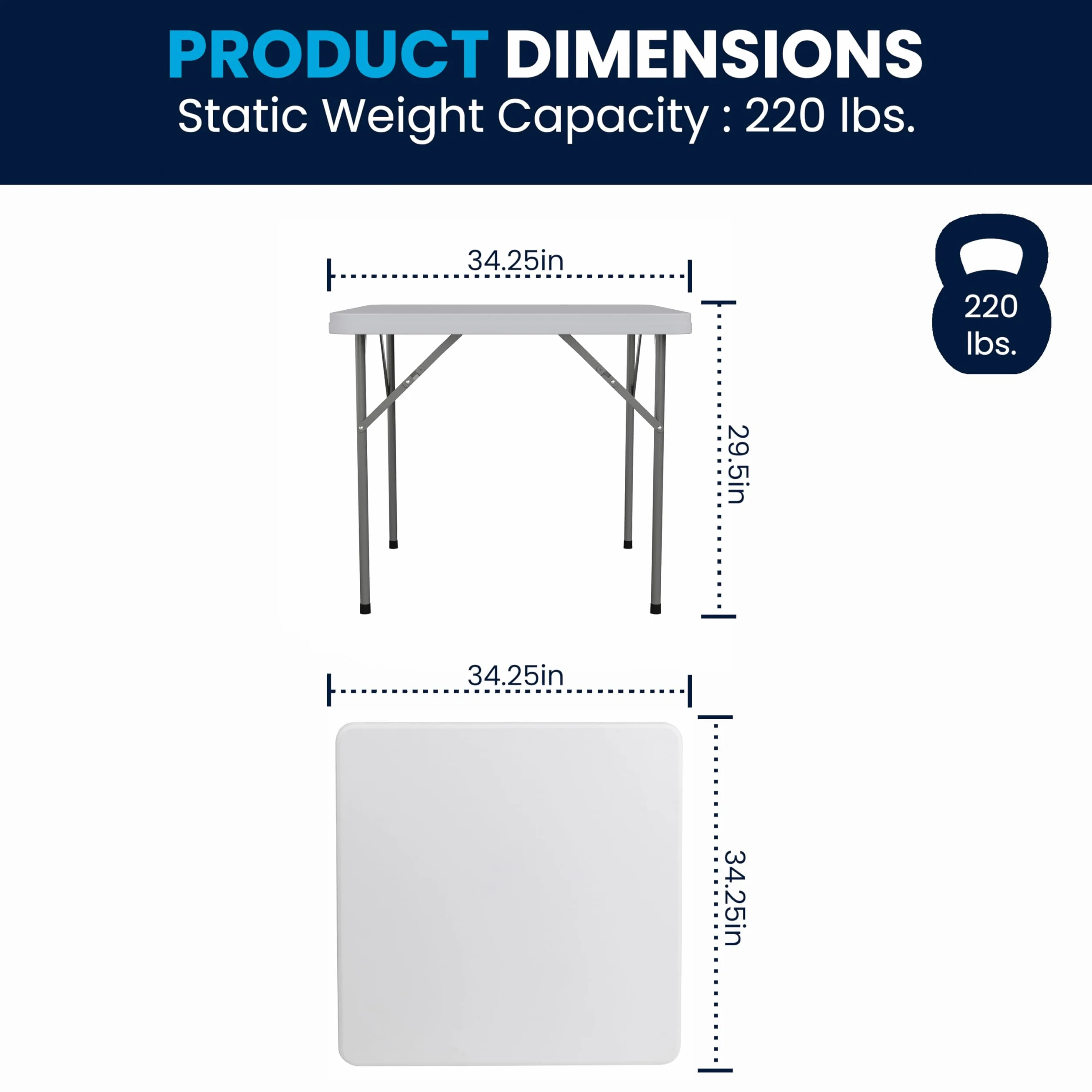 Flash Muebles 34 "Cuadrado Granito Mesa Plegable de plástico de Color Blanco