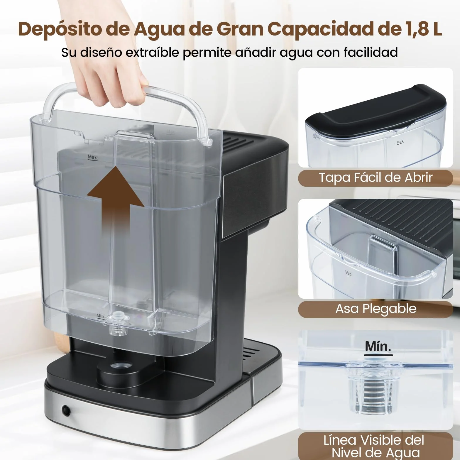 COSTWAY Cafetera Espresso 1200w, Presión de 20 Bares, Maquina de Cafe con Depósito de Agua Extraíble de 1,8 L, Espumador de Leche a Vapor, Coffee Machine para Baristas Cappuccino Macchiato
