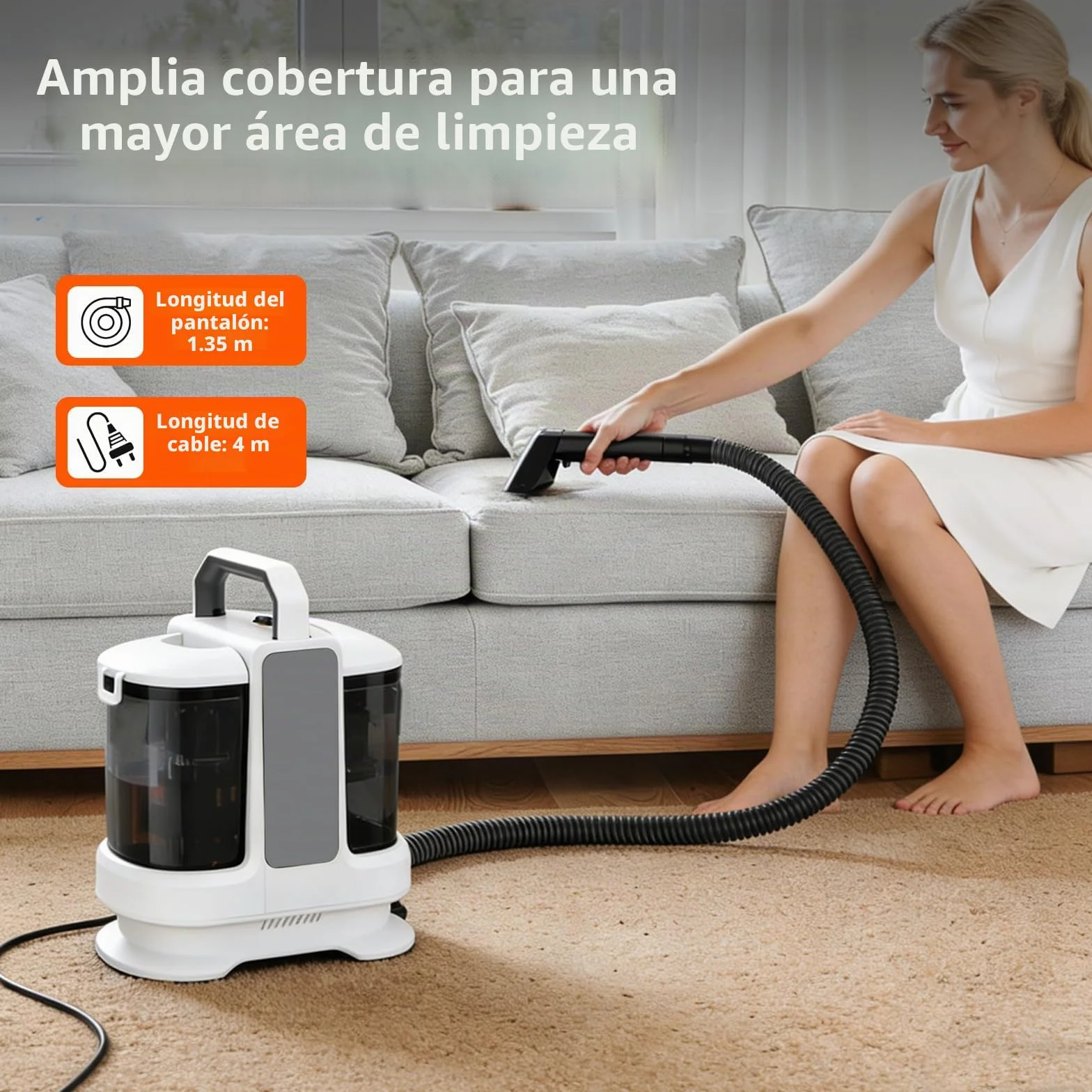 Limpiador De Tapicerías Y Alfombras Portátil 400w 13kpa - Máquina Limpiar Sofás Con Agua Y Aspiradora, Sistema De Doble Depósito Y Autolimpieza Para Colchones, Asientos De Coche Y Manchas Difíciles