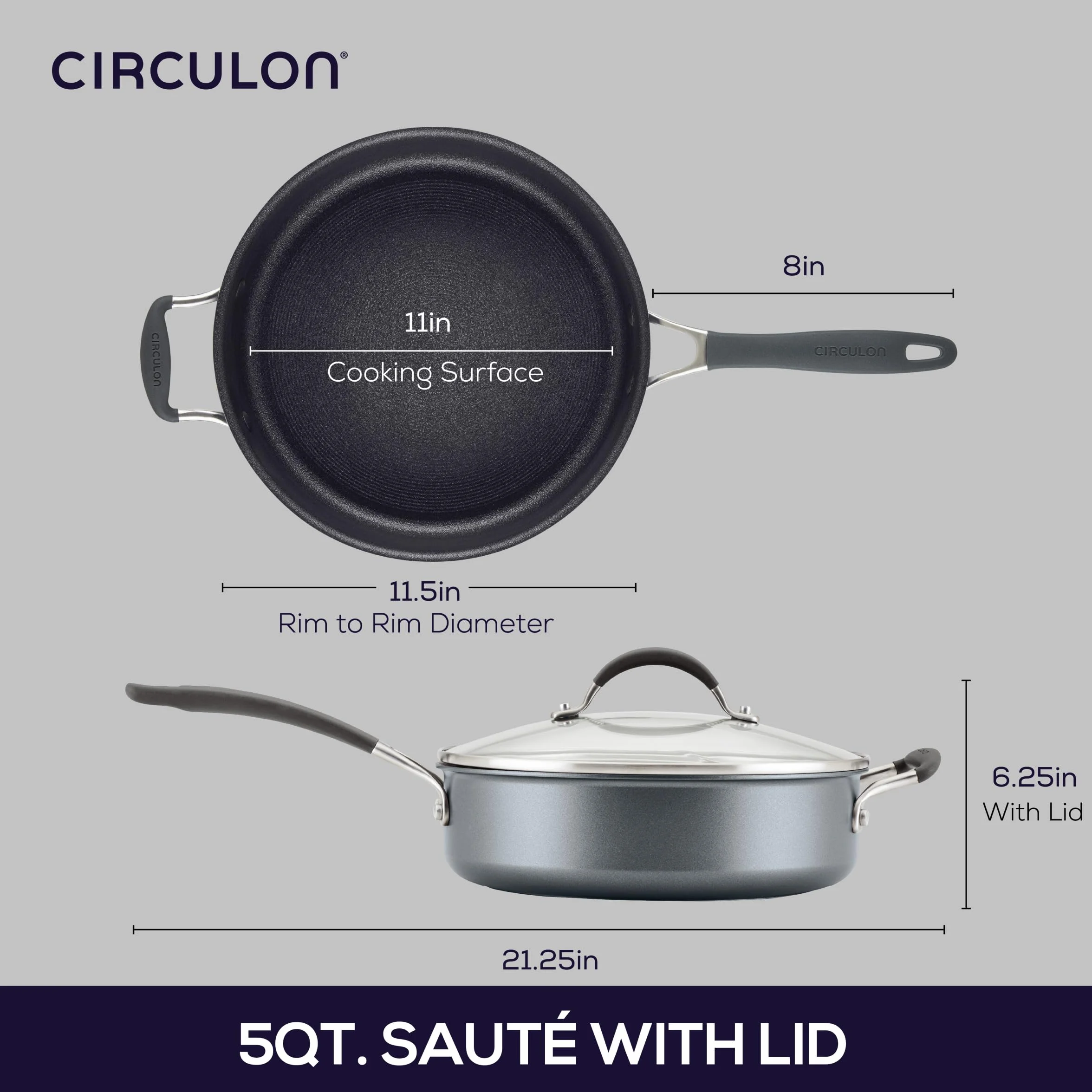Circulon Scratch Defense - Sartén antiadherente con tapa de 28 cm, 4,7 L, antiadherente, utensilios de cocina antiadherentes, aptos para lavavajillas y horno, acabado de peltre de grafito
