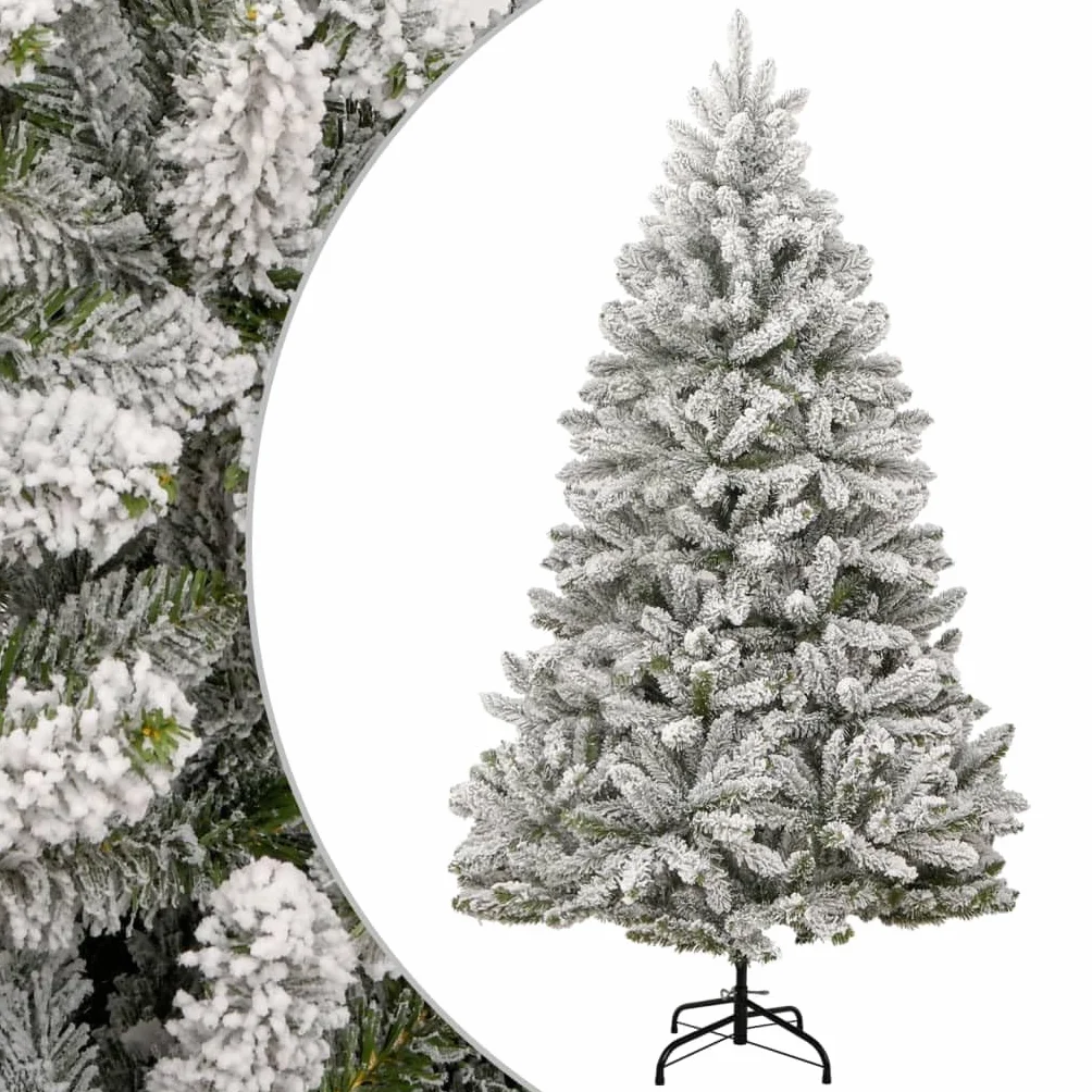 Árbol de Navidad artificial plegable, cubierto de nieve, 300 cm, con puntas de PVC, soporte de metal, para interior y exterior, árbol de Navidad verde con nieve