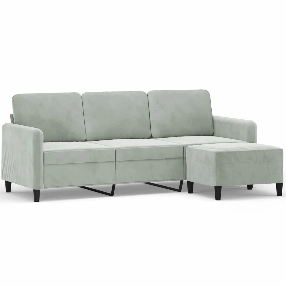 Sofá de 3 plazas con Taburete de Terciopelo Gris Claro 180 cm, Sofa 3 plazas