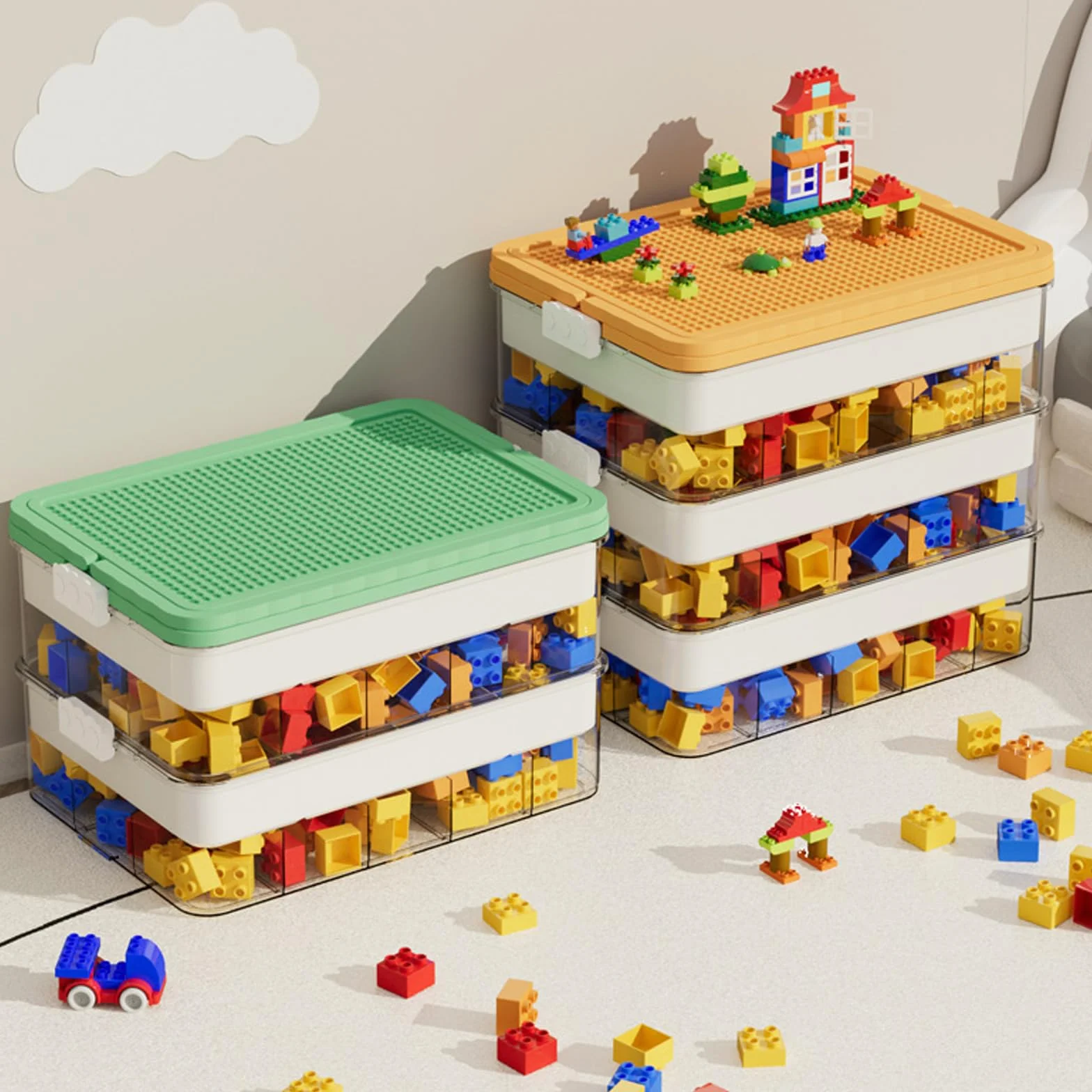 Cajas Almacenaje Lego Organizador Juguetes Transparentes 2 Niveles Bloques Construcción Rompecabezas