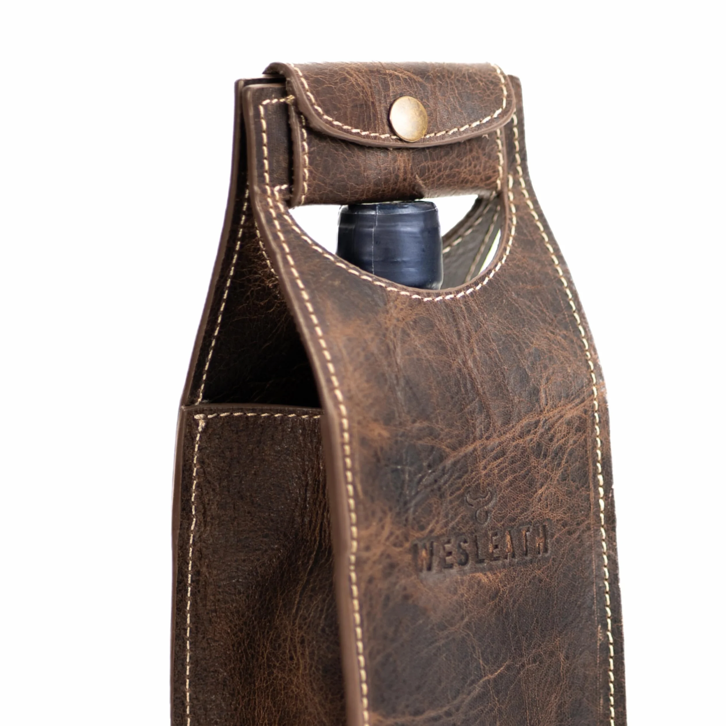 Bolsa de cuero para vino | Bolsa de transporte de botella individual de alta calidad con asas fuertes, cuero de grano completo y hebilla de metal, soporte protector para picnic, bolsa de regalo de