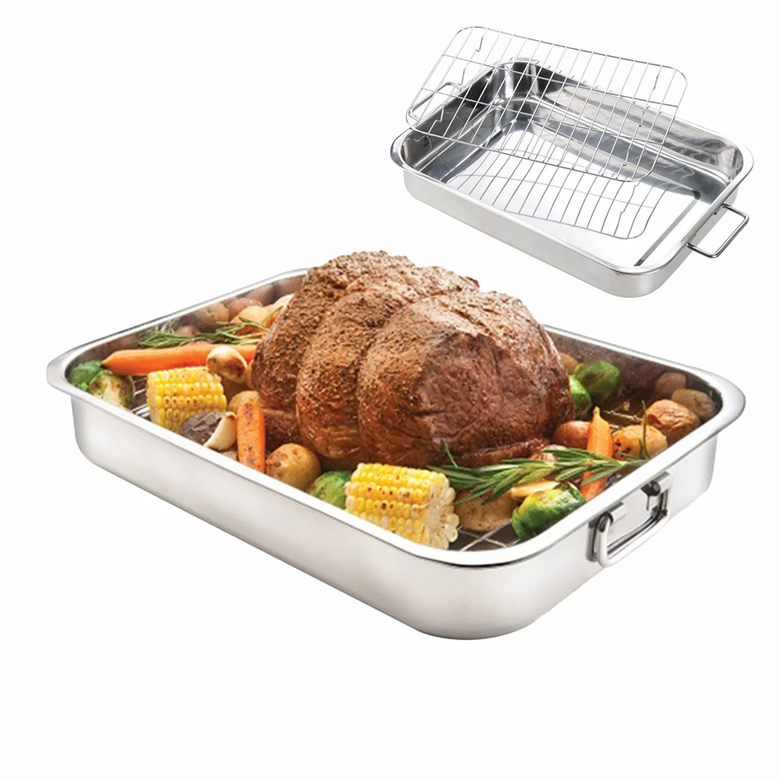 Bandeja Para Con Rejilla Utensilios de Cocina de Acero Inoxidable | Bandeja Para Horno Asador Para Cenas De Acción De Gracias Reuniones Familiares Principiantes Pollo Jamón