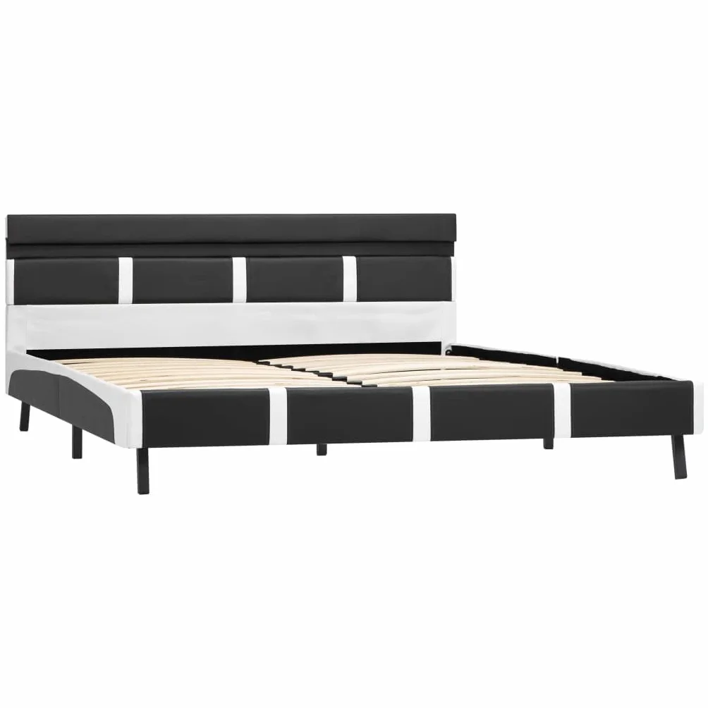 Estructura de cama con LED y piel sintética, 140 x 200 cm, moderna, color gris y blanco, para jóvenes y dormitorios