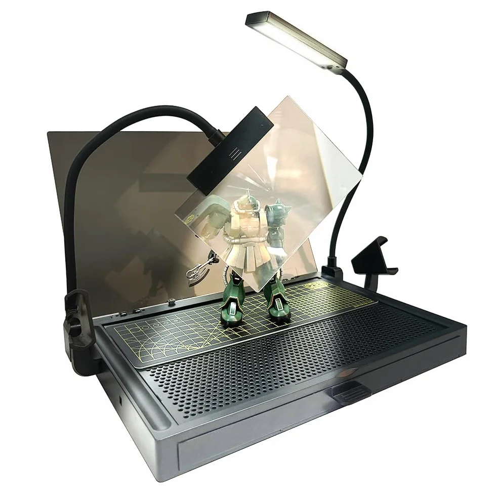 Banco de trabajo portátil para Gundam, banco de trabajo de corte y montaje Gundam con cajón, herramienta de kit de modelo para construcción Gundam, herramientas de kit de modelo con luces LED, para
