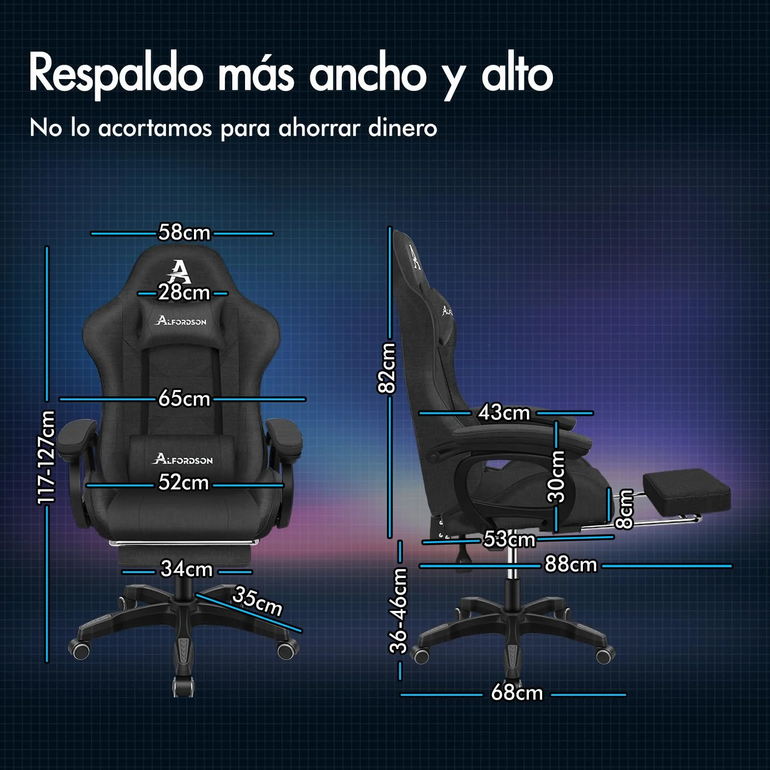 ALFORDSON Silla Gaming con Cojín Lumbar y Cervical, Silla Oficina Gamer Ergonómica Reclinable con Masajeador, Respaldo Alto Acolchado, Ideal Ordenador,Oficina,Videojuego,Escritorio, Lino(Gris Oscura)
