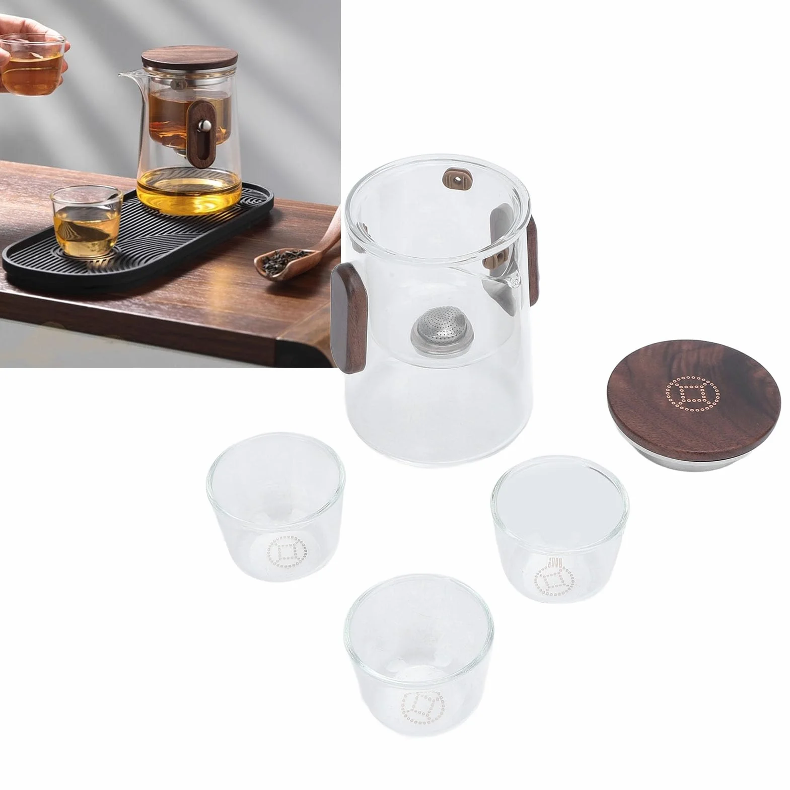 Qcwwy Tetera de Vidrio de Borosilicato con Filtración Magnética Infusor Resistente Al Calor de 330 Ml para Preparar té Al Aire Libre en la Oficina en Casa Incluye 3 Tazas