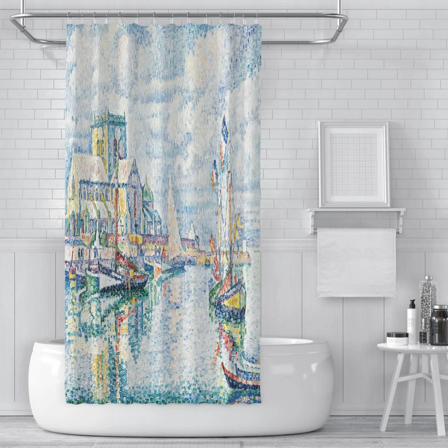 Cortinas de Ducha de impresión Ingenioso Punto Barco Cortina de Ducha para decoración de baño Impermeable máquina Lavable Paul Signac Cortinas de baño W190xL220cm