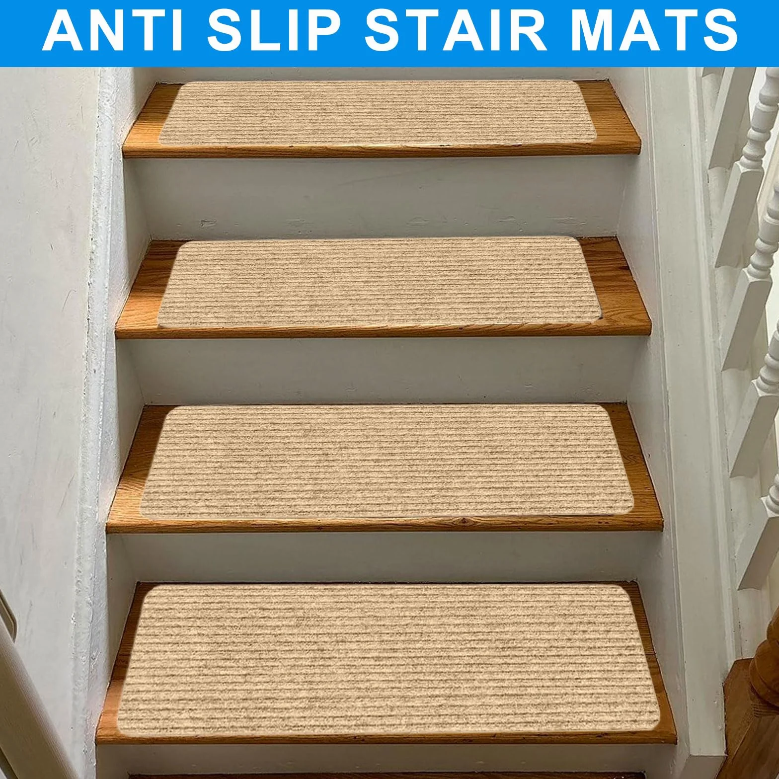 15 piezas de alfombrillas para escalones, alfombrillas de 55 x 22 cm, alfombrilla de puerta beige repelente al agua, autoadhesiva antideslizante rectangular para escalones, para interior, para