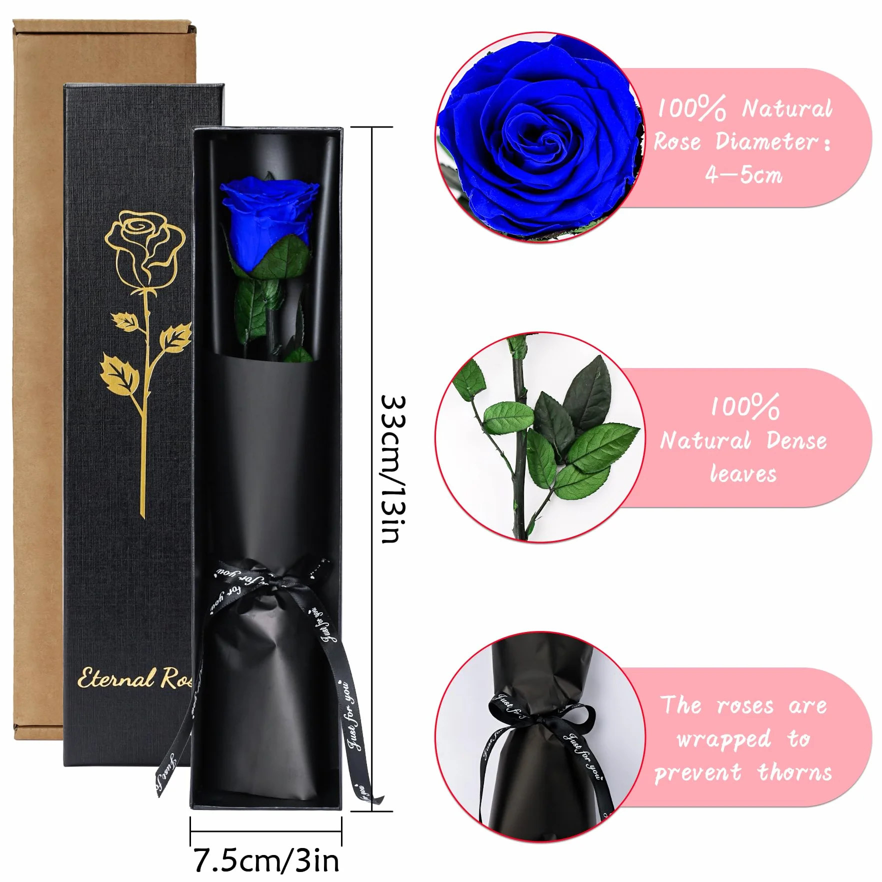 Rosa Eterna Azul con Tallo Flores Preservadas Regalo San Valentín