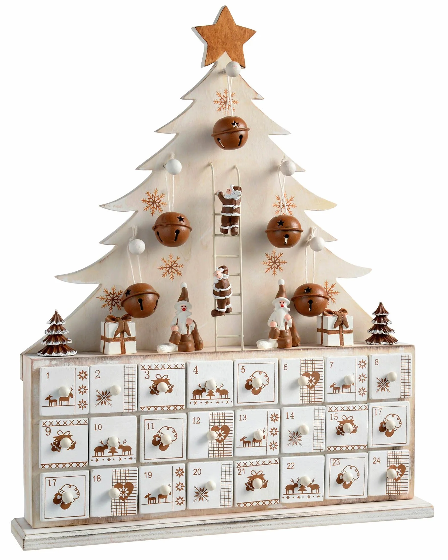 WeRChristmas – Árbol de Madera Calendario de adviento de Navidad, Natural, Beige, 40 cm