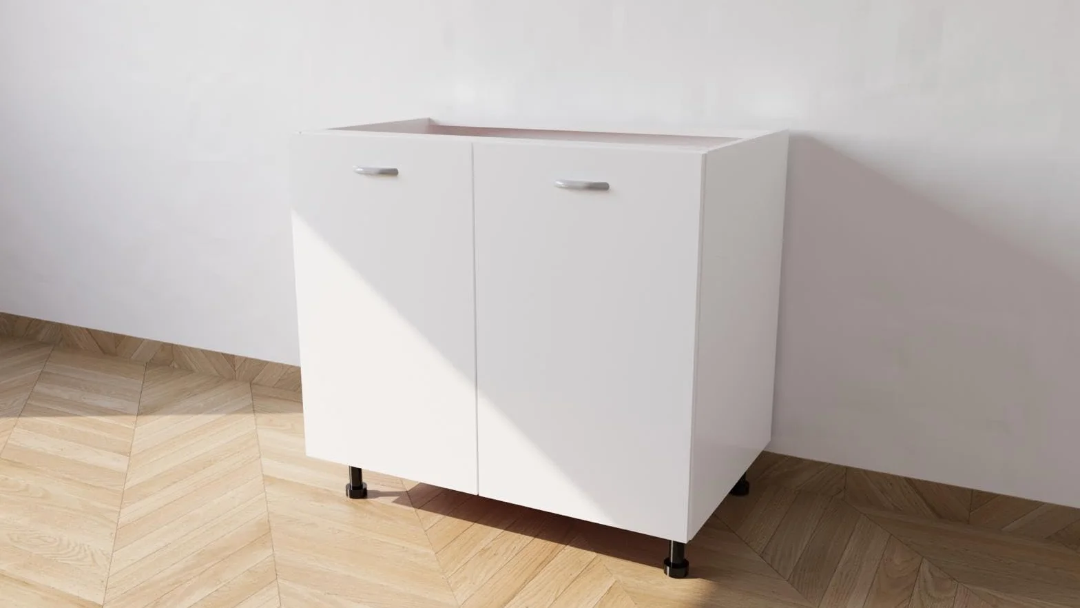 Base para fregadero de apoyo con 2 puertas. Longitud 90 cm, profundidad 55 cm, altura 72 sin patas, altura de las patas 10 cm (blanco), lavello90ante