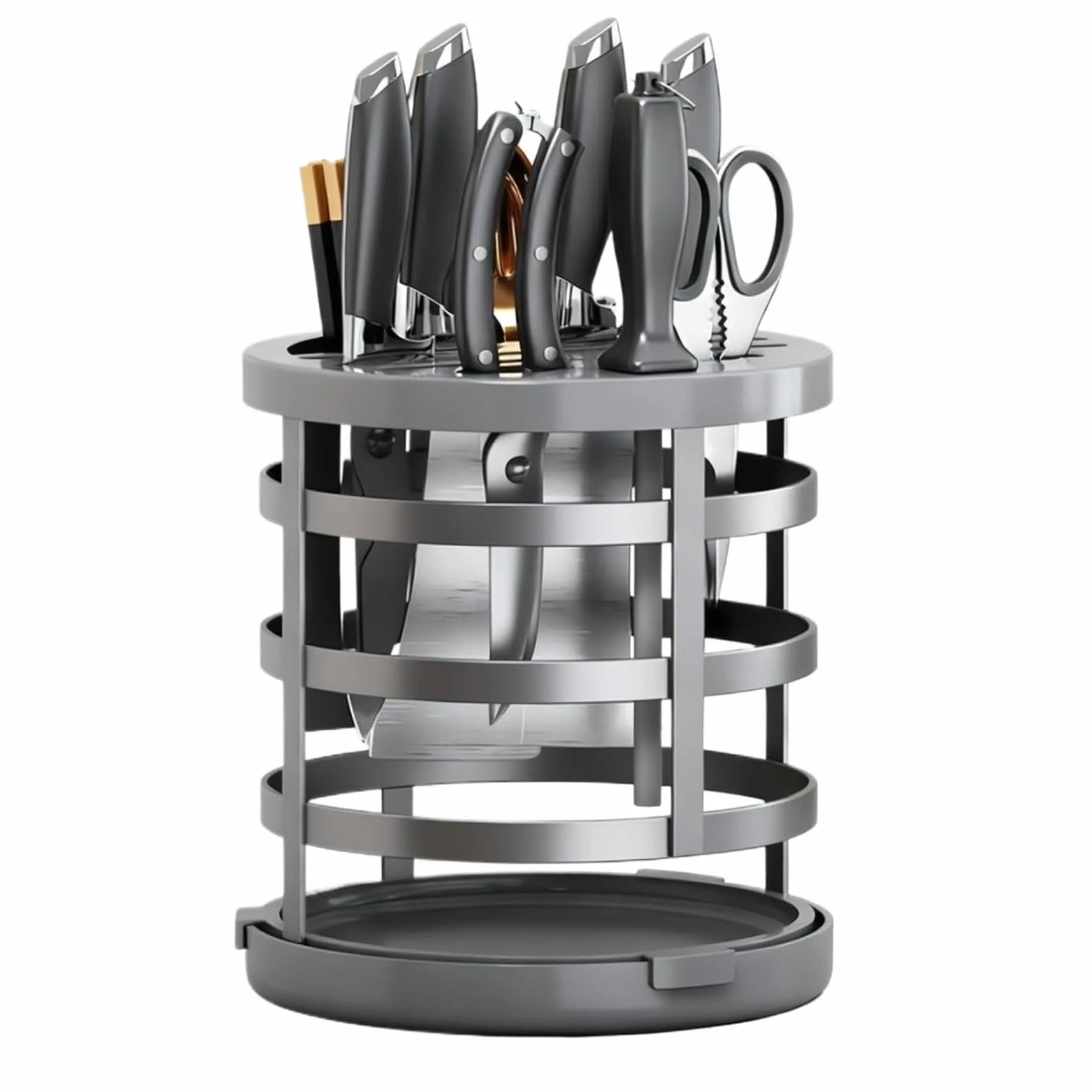 Bloque para Cuchillos Utensilios De Cocina Soporte Giratorio De 360° For Cuchillos, Organizador Cocina con Bandeja Extraíble Herramientas(Gray)