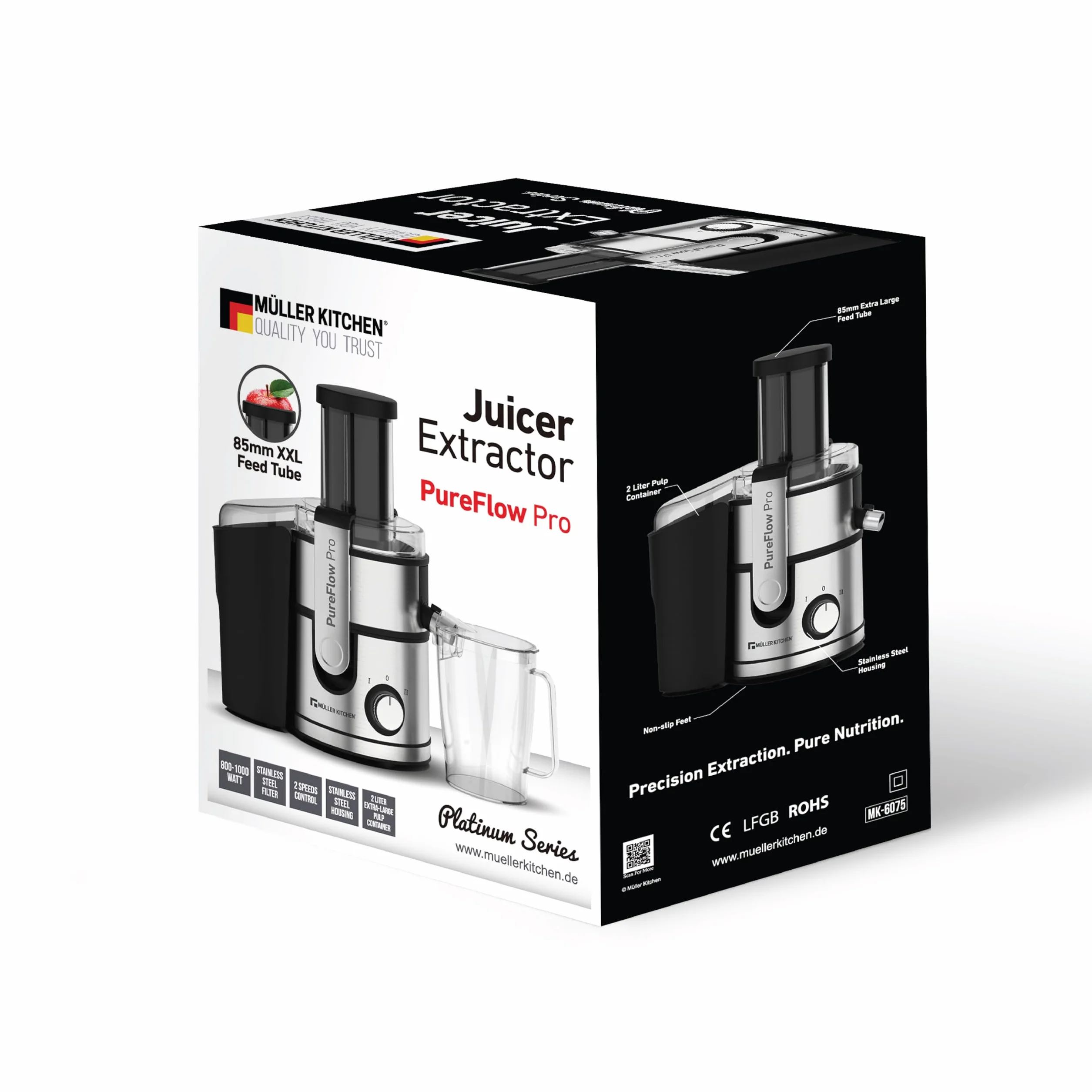 Muller Kitchen MK-6075 Licuadora INOX 2 velocidades Tubo de alimentación extra grande